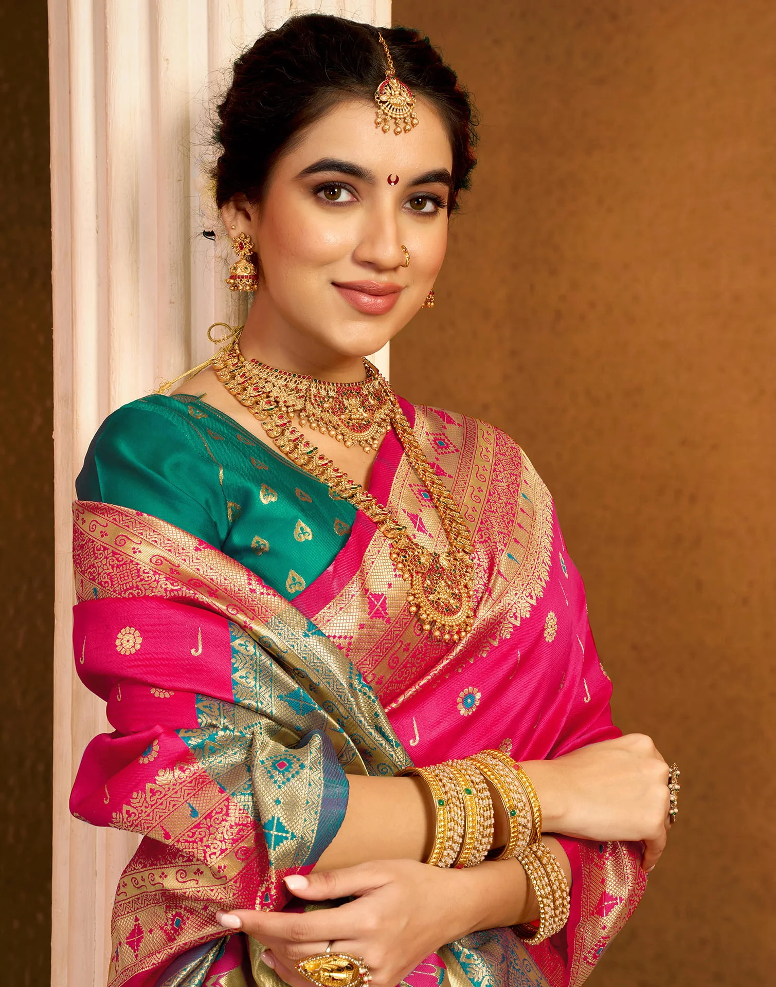 Pink Silk Woven Paithani Saree - Image 6