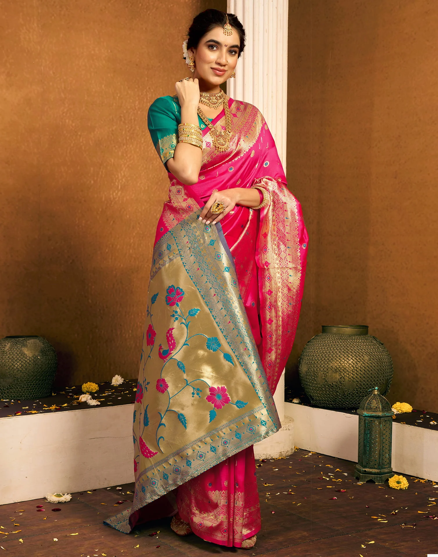 Pink Silk Woven Paithani Saree - Image 8
