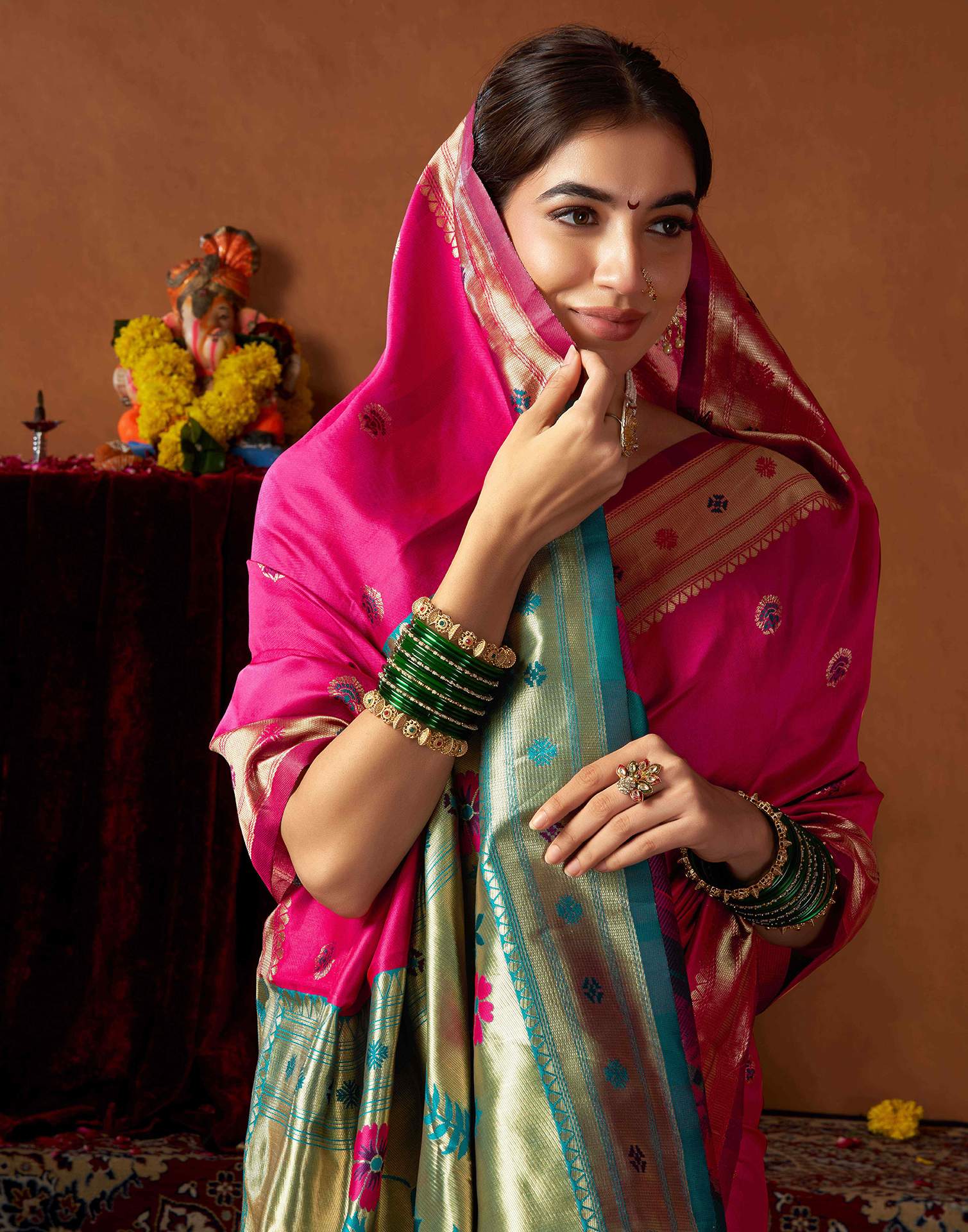 Rani Pink Silk Paithani Chaturthi Saree - Image 2