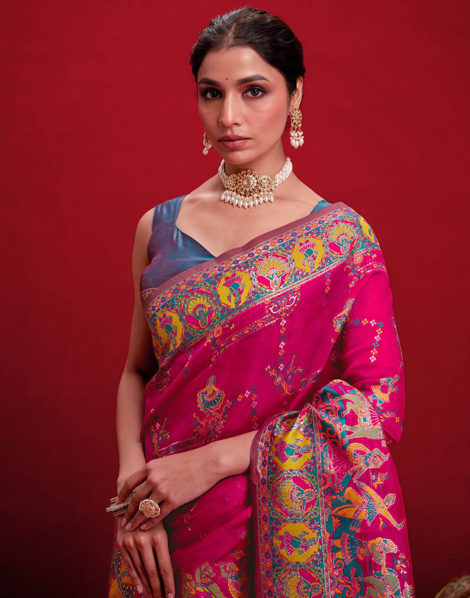 Rani Pink Silk Woven Paithani Saree - Image 4