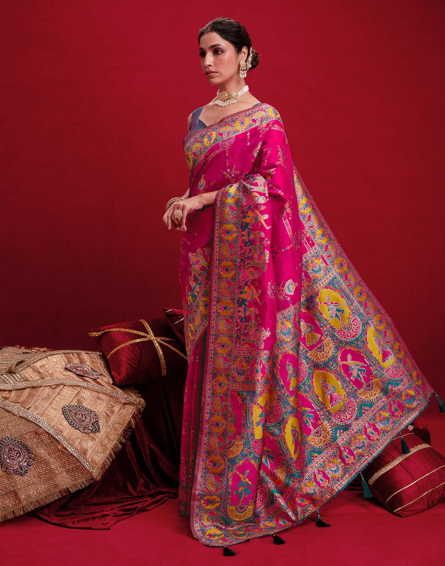 Rani Pink Silk Woven Paithani Saree - Image 5