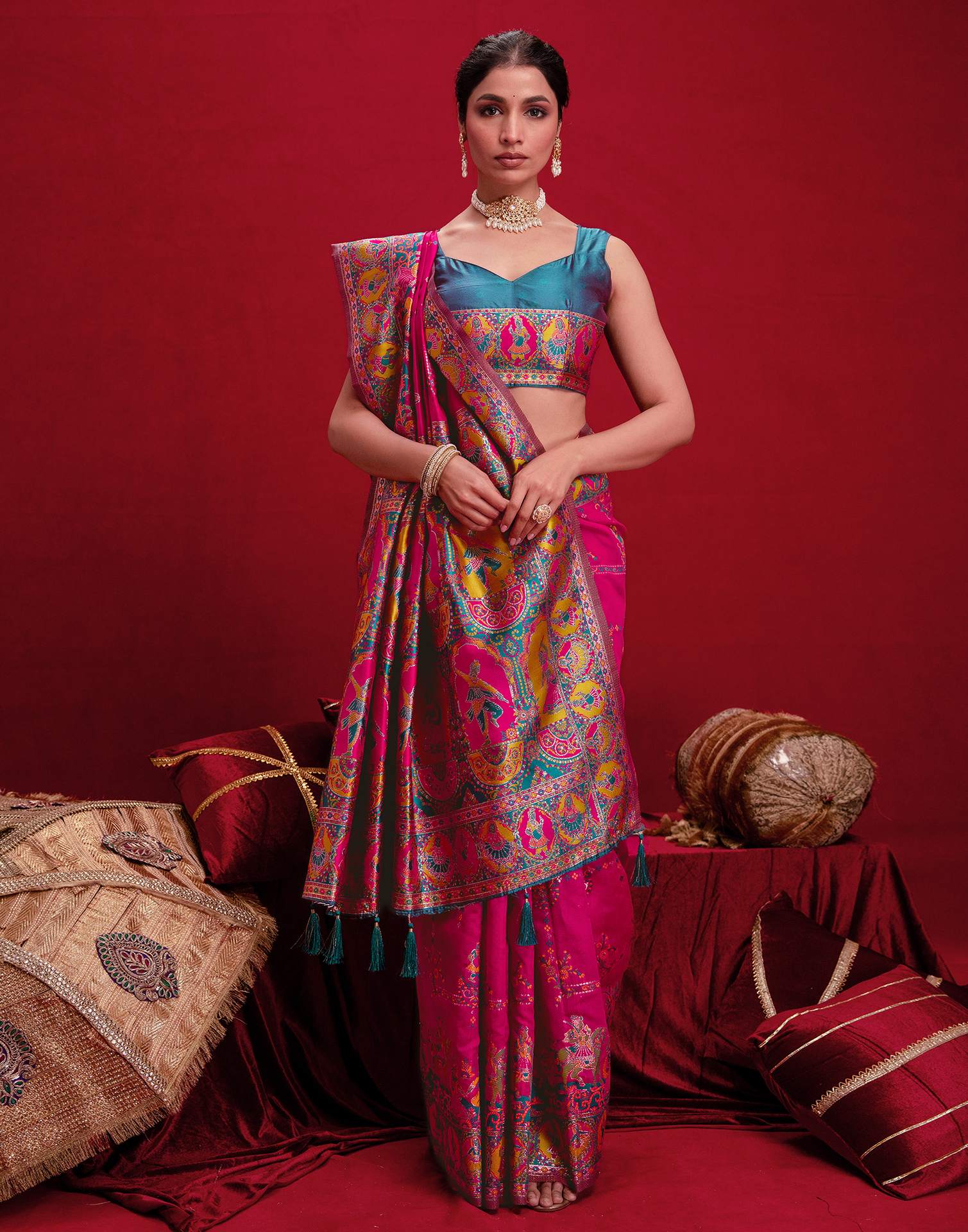 Rani Pink Silk Woven Paithani Saree - Image 6