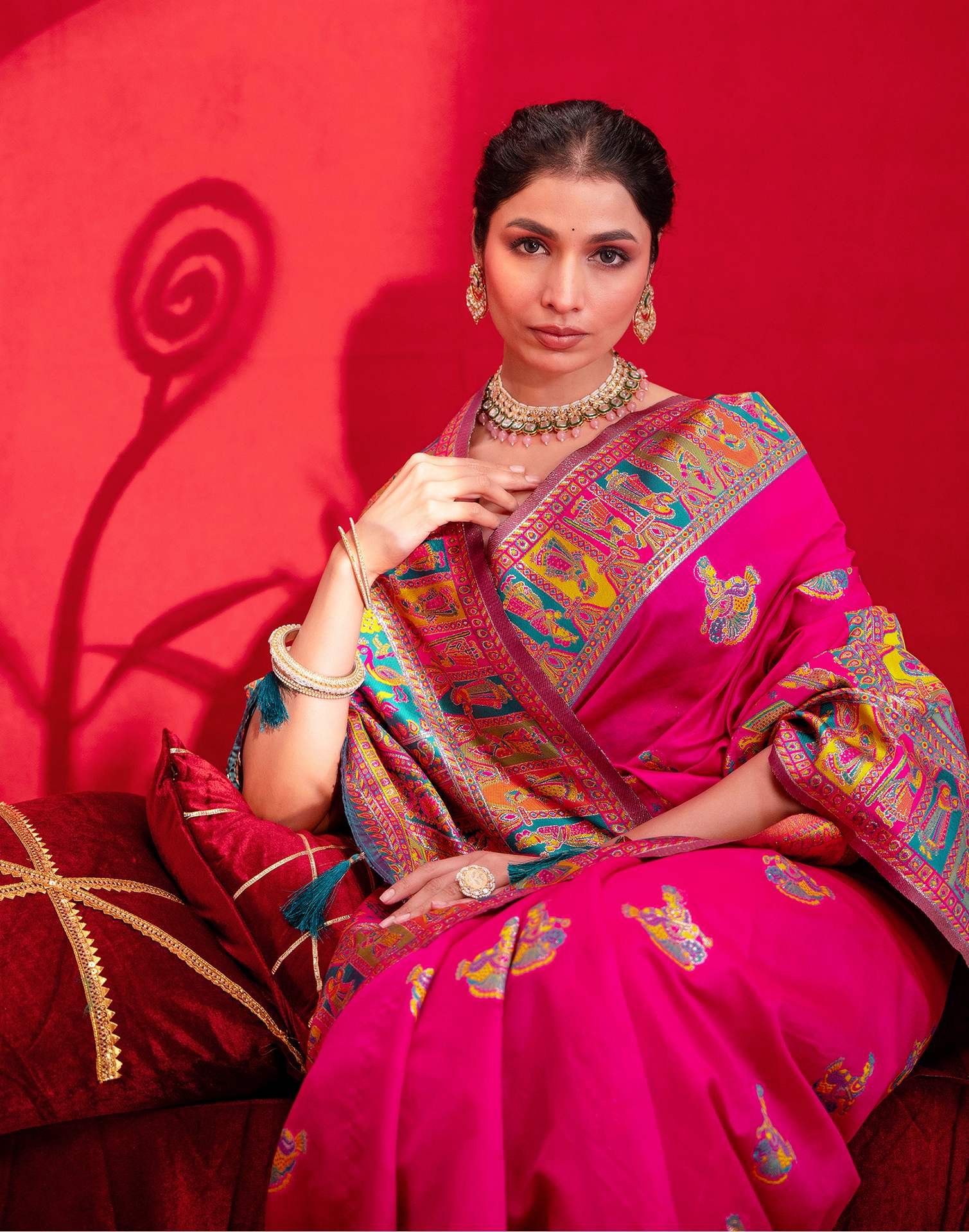 Rani Pink Silk Woven Paithani Saree - Image 4