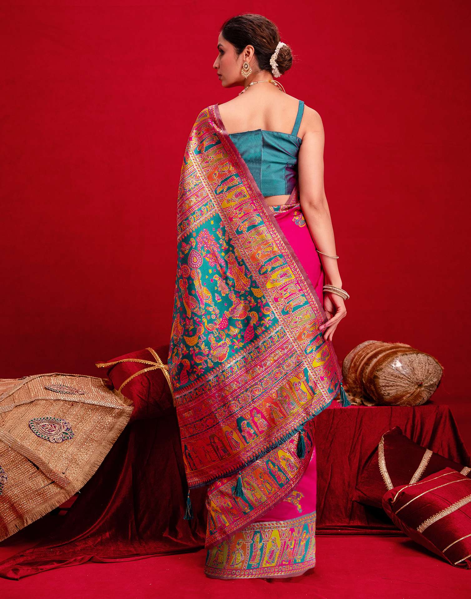 Rani Pink Silk Woven Paithani Saree - Image 7