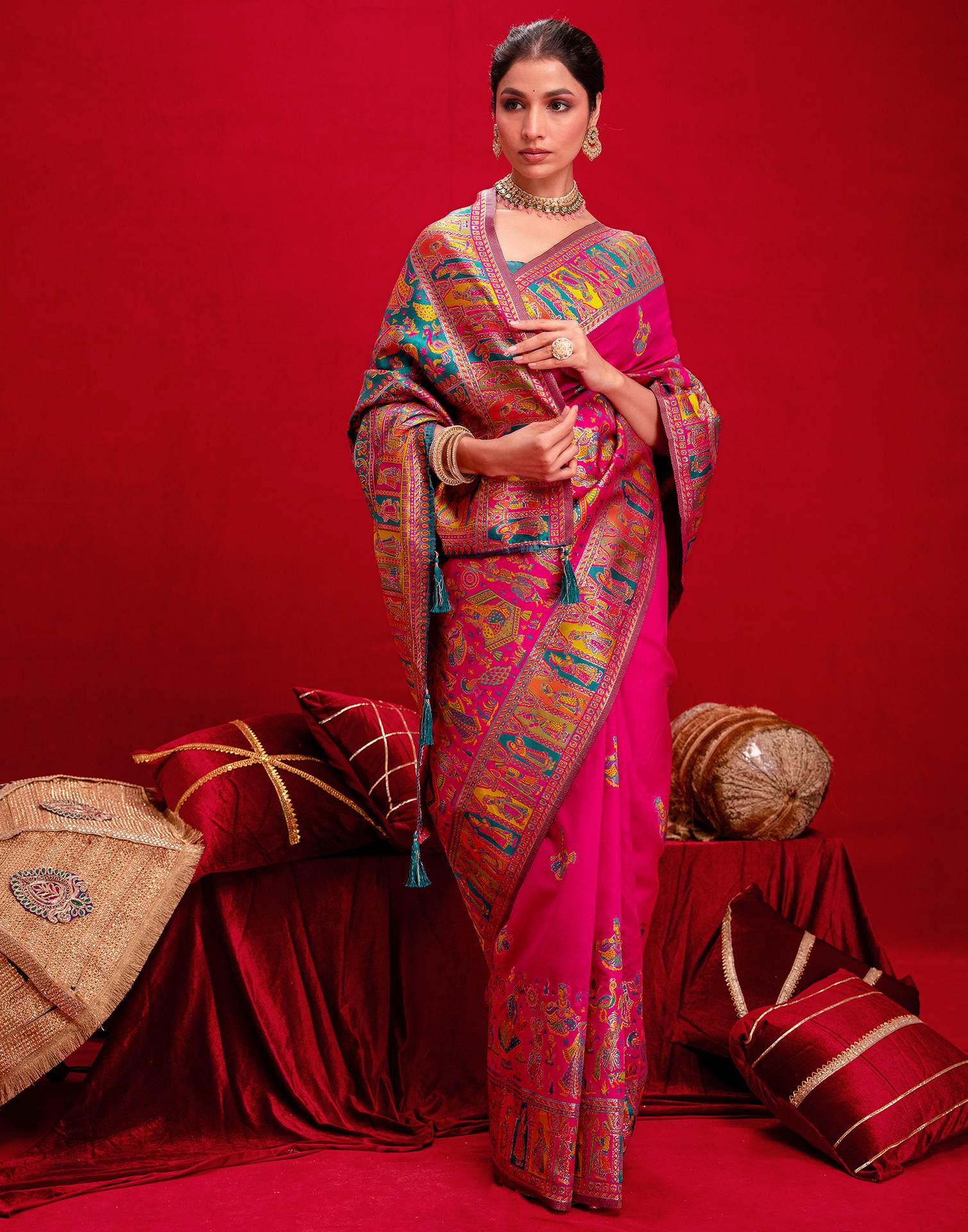 Rani Pink Silk Woven Paithani Saree - Image 8