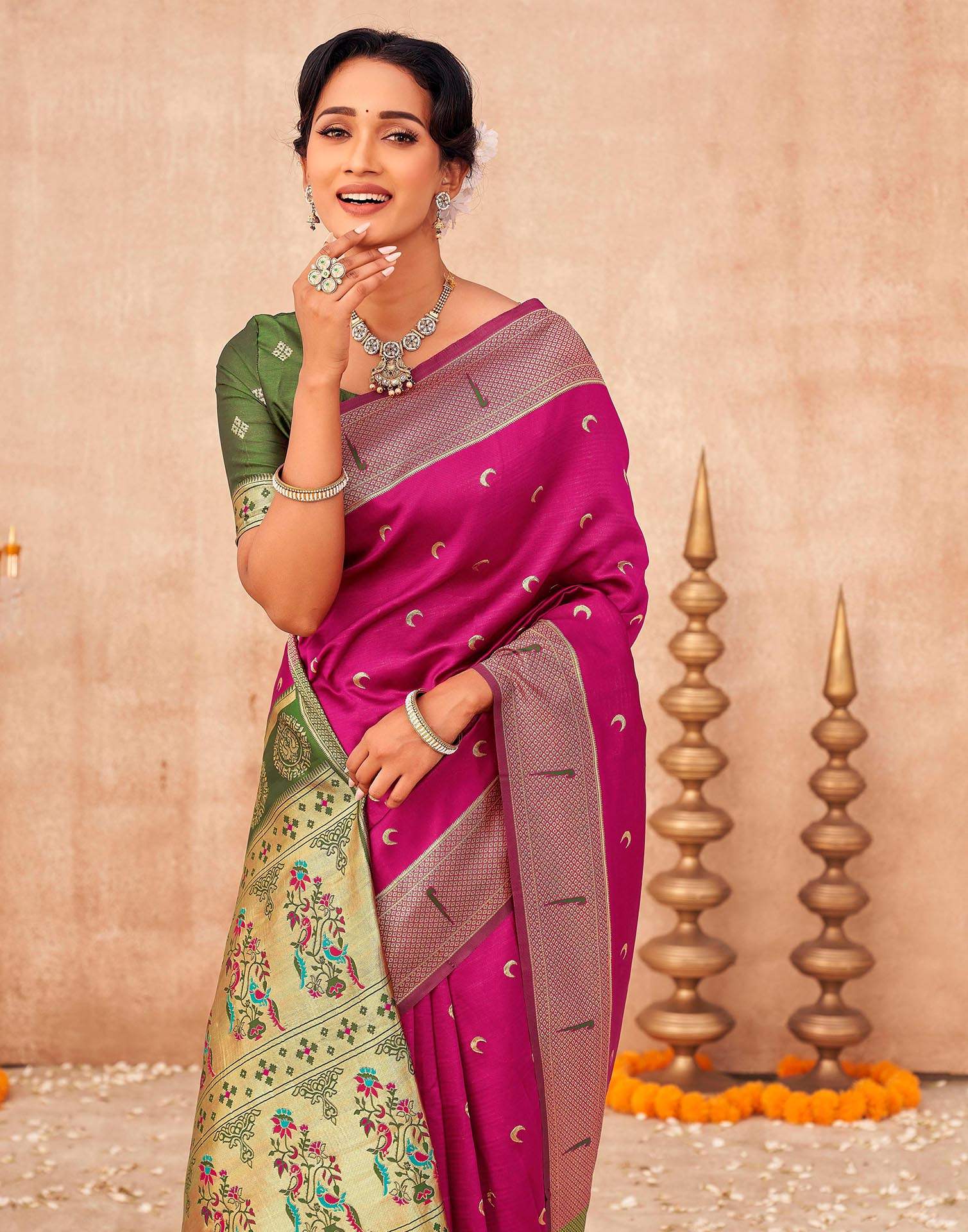 Rani Pink Silk Woven Paithani Saree - Image 2