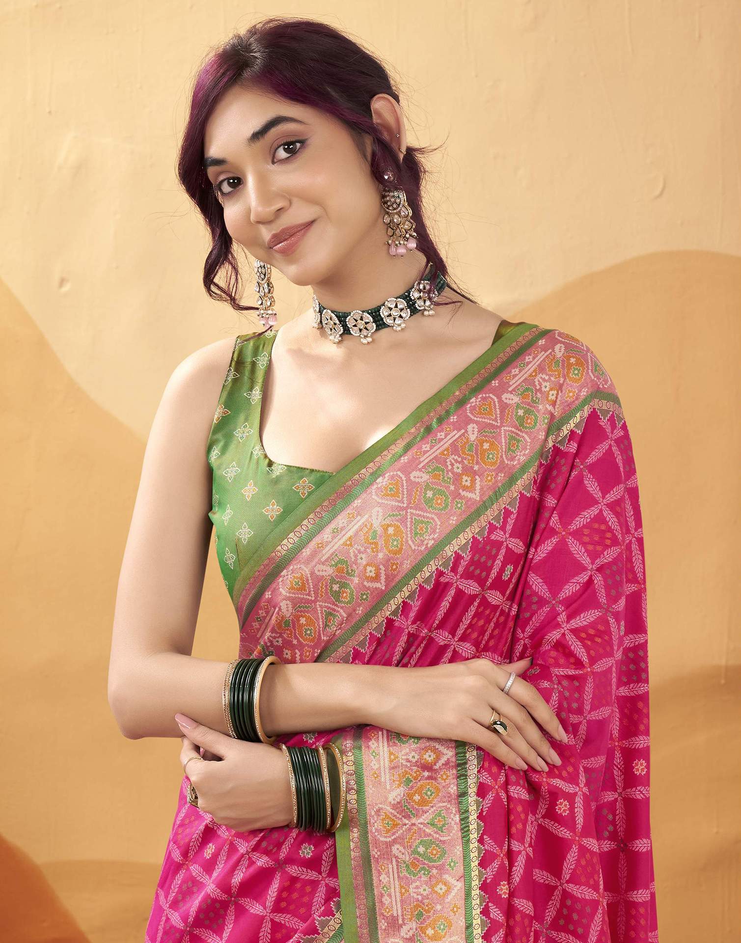 Rani Pink Silk Woven Patola Saree - Image 4