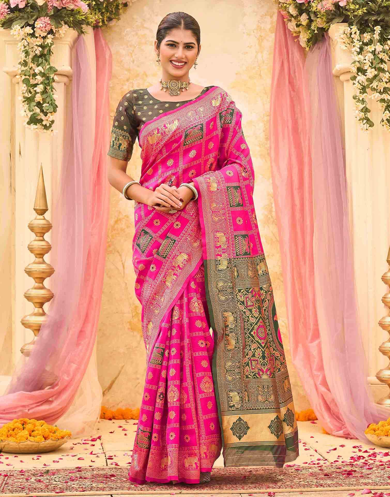 Rani Pink Silk Woven Patola Saree - Image 2