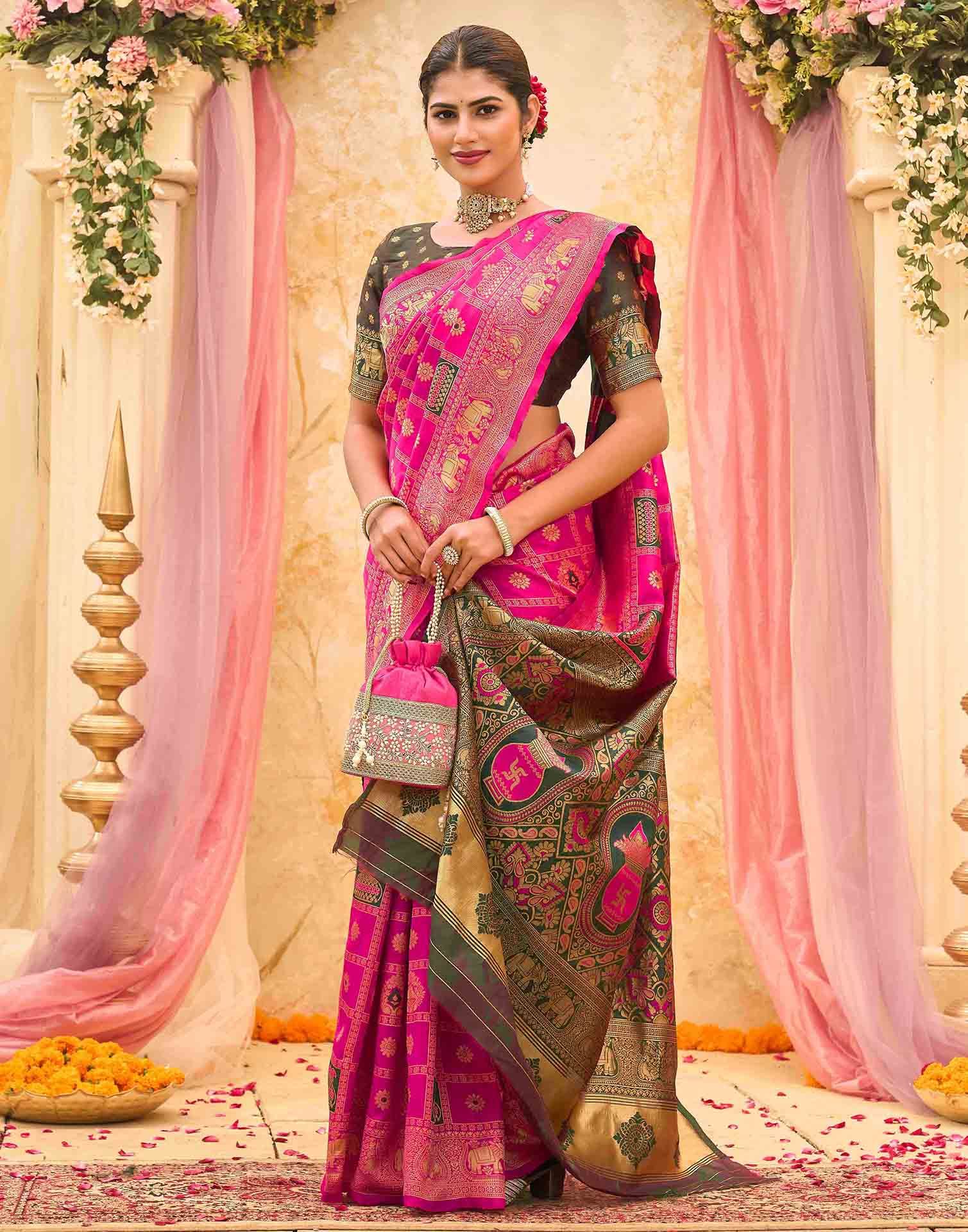 Rani Pink Silk Woven Patola Saree - Image 5