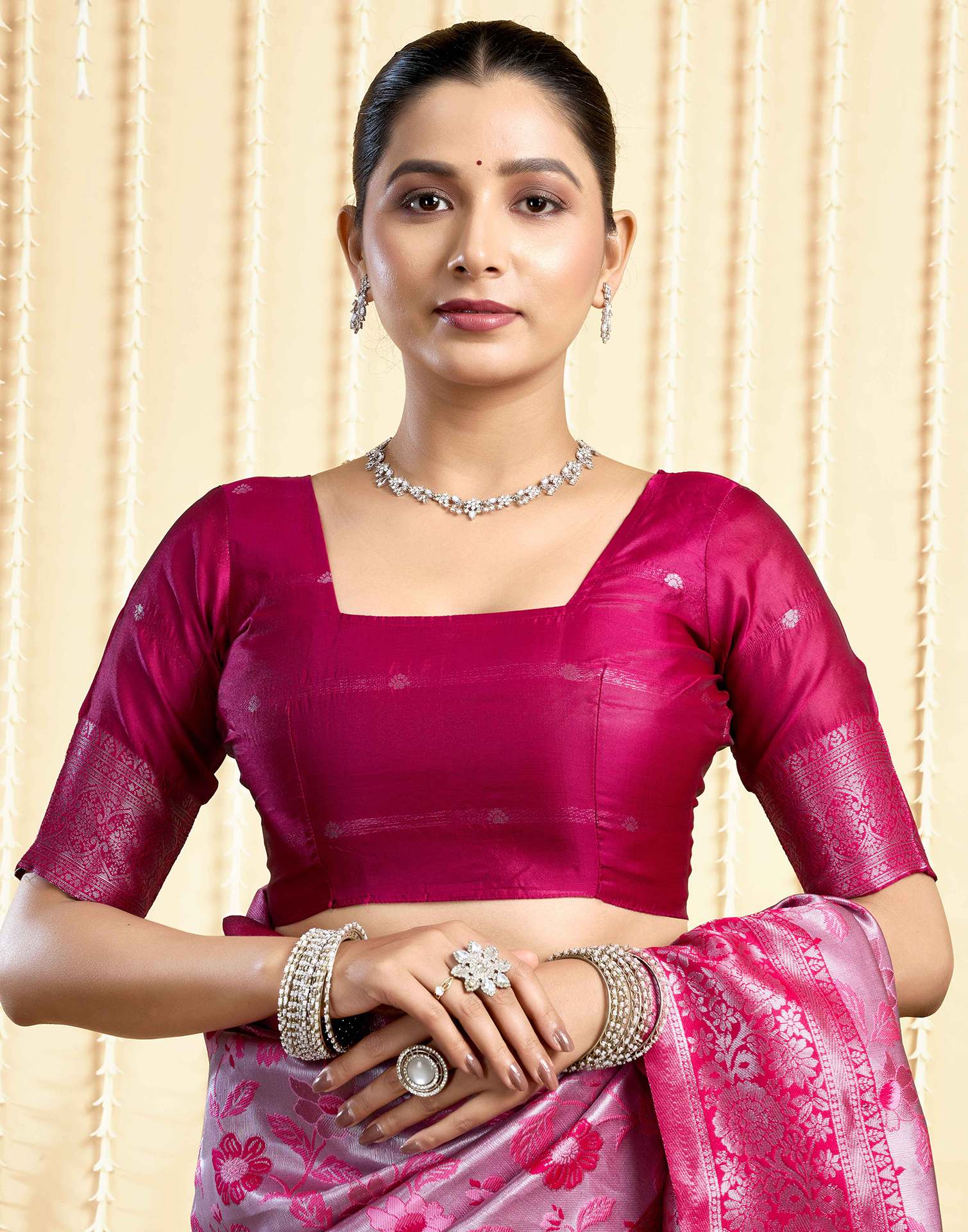 Rani Pink Silk Woven Banarasi Saree - Image 8