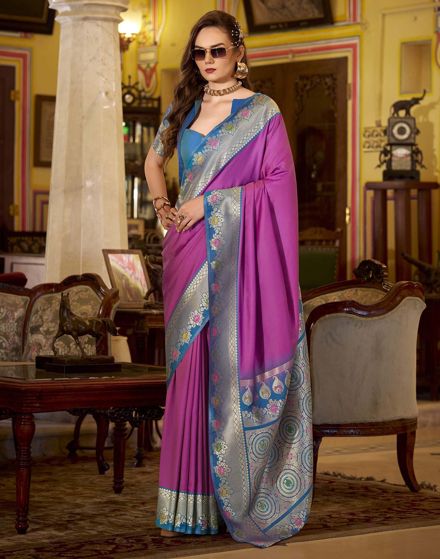 Rani Pink Silk Woven Saree - Image 2