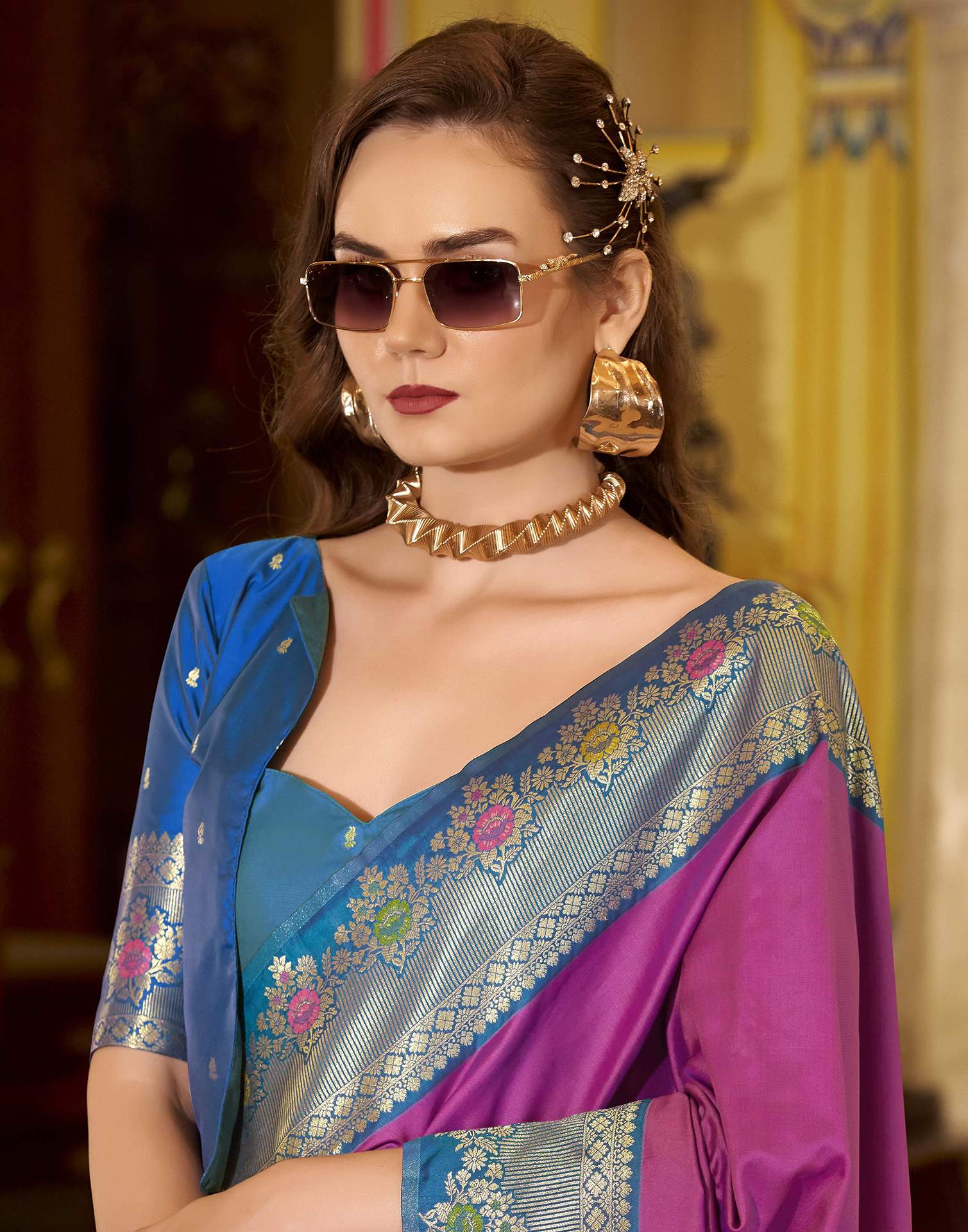 Rani Pink Silk Woven Saree - Image 5