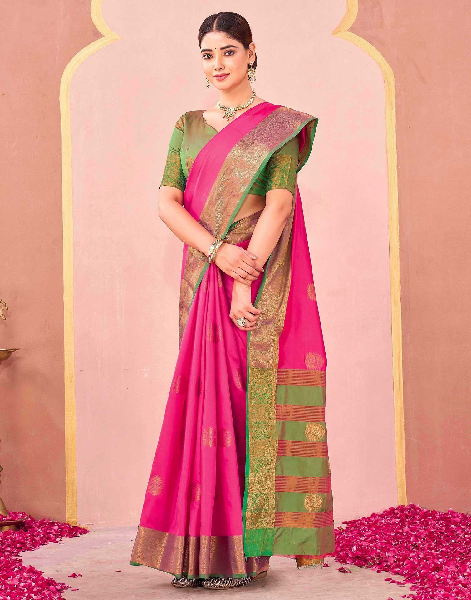 Rani Pink Silk Woven Saree - Image 5