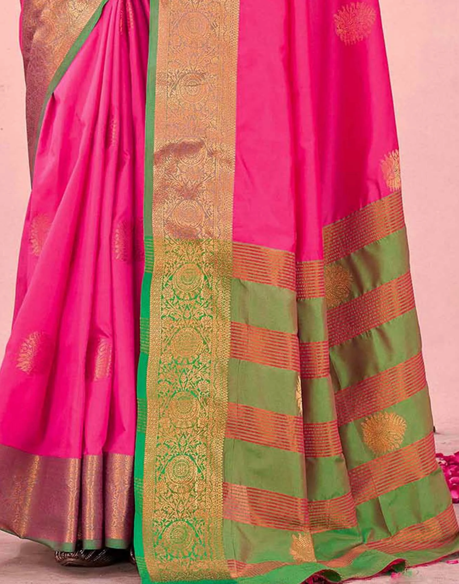 Rani Pink Silk Woven Saree - Image 7