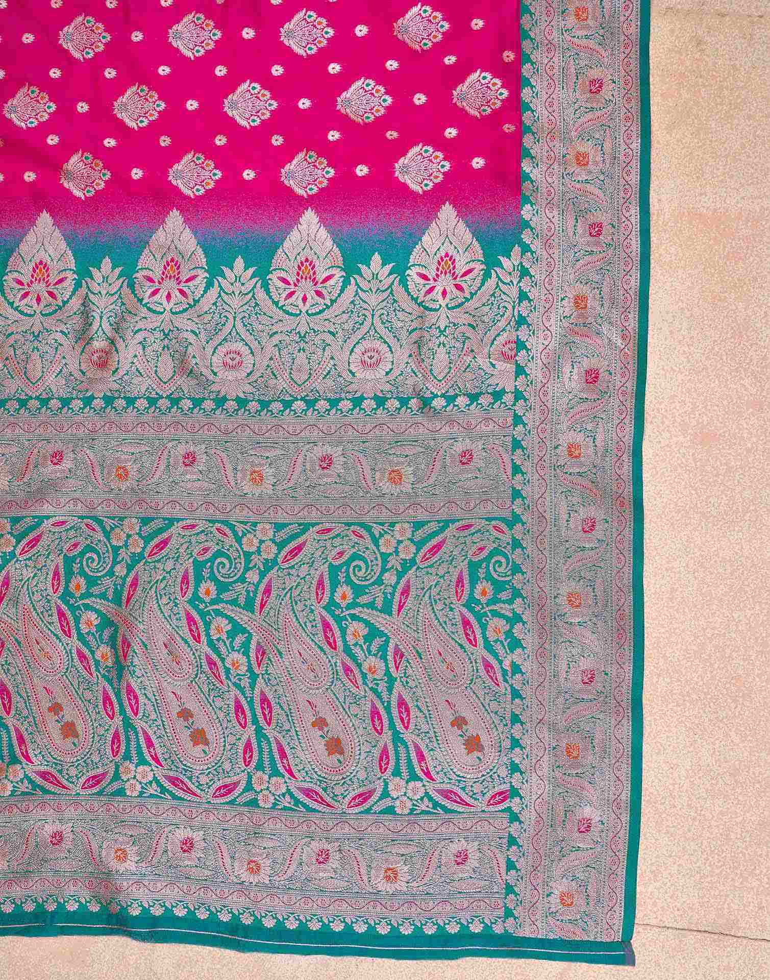 Rani Pink Silk Woven Saree - Image 8