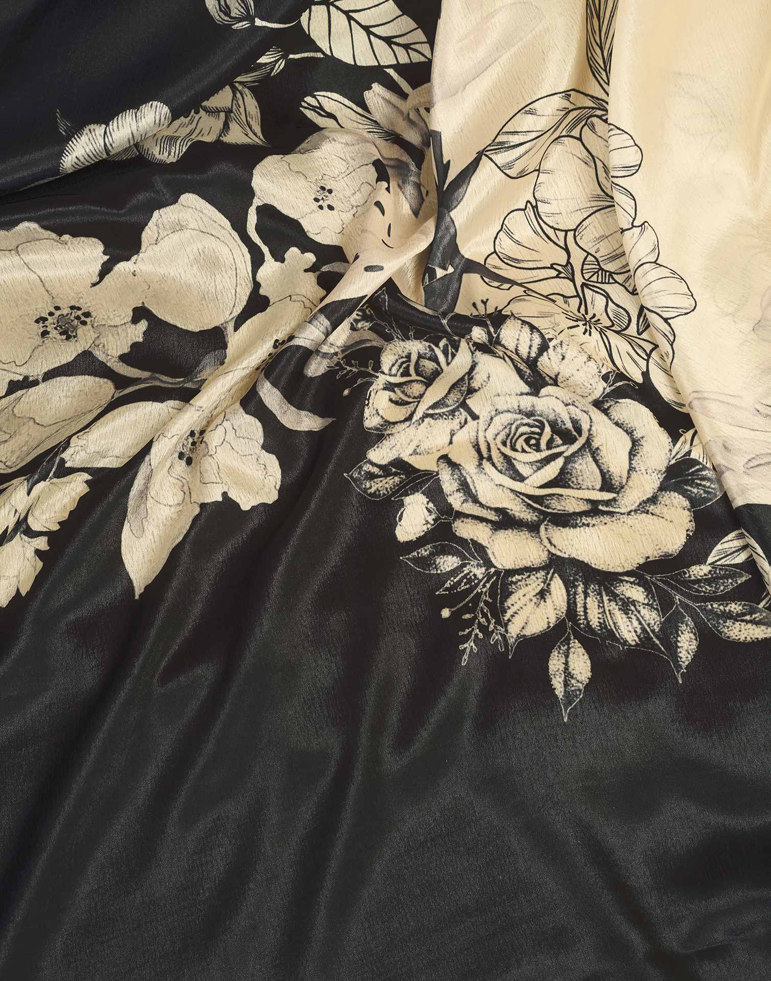Ready To Wear Beige Chinnon Floral Printed Saree - Image 9