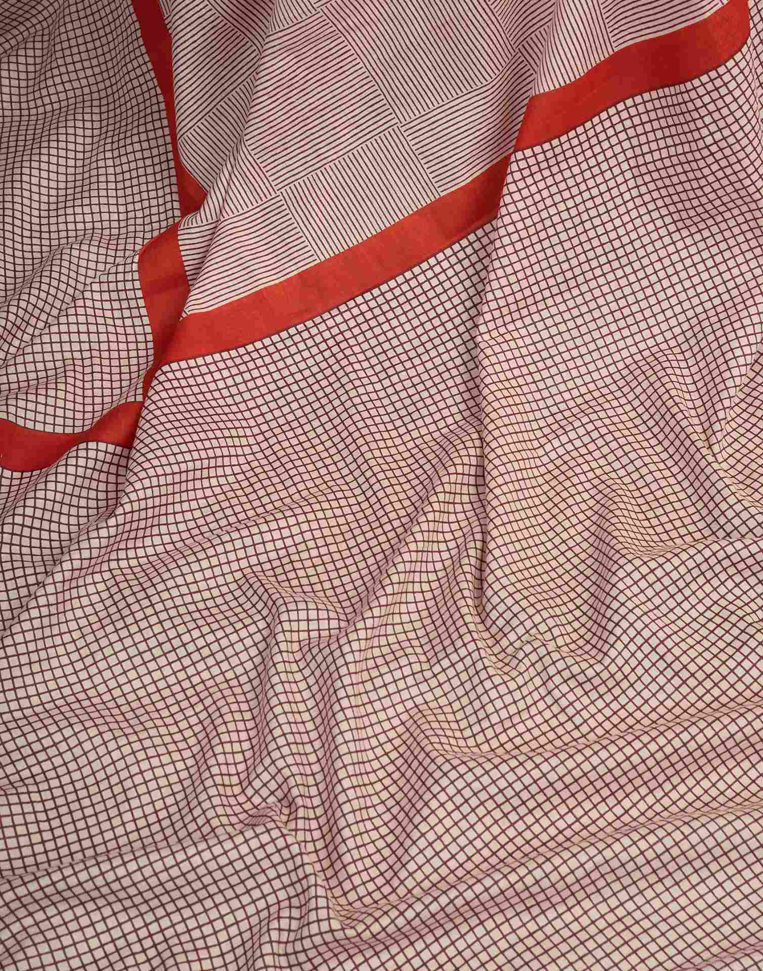 Ready To Wear Beige Cotton Printed Saree With Pocket - Image 11