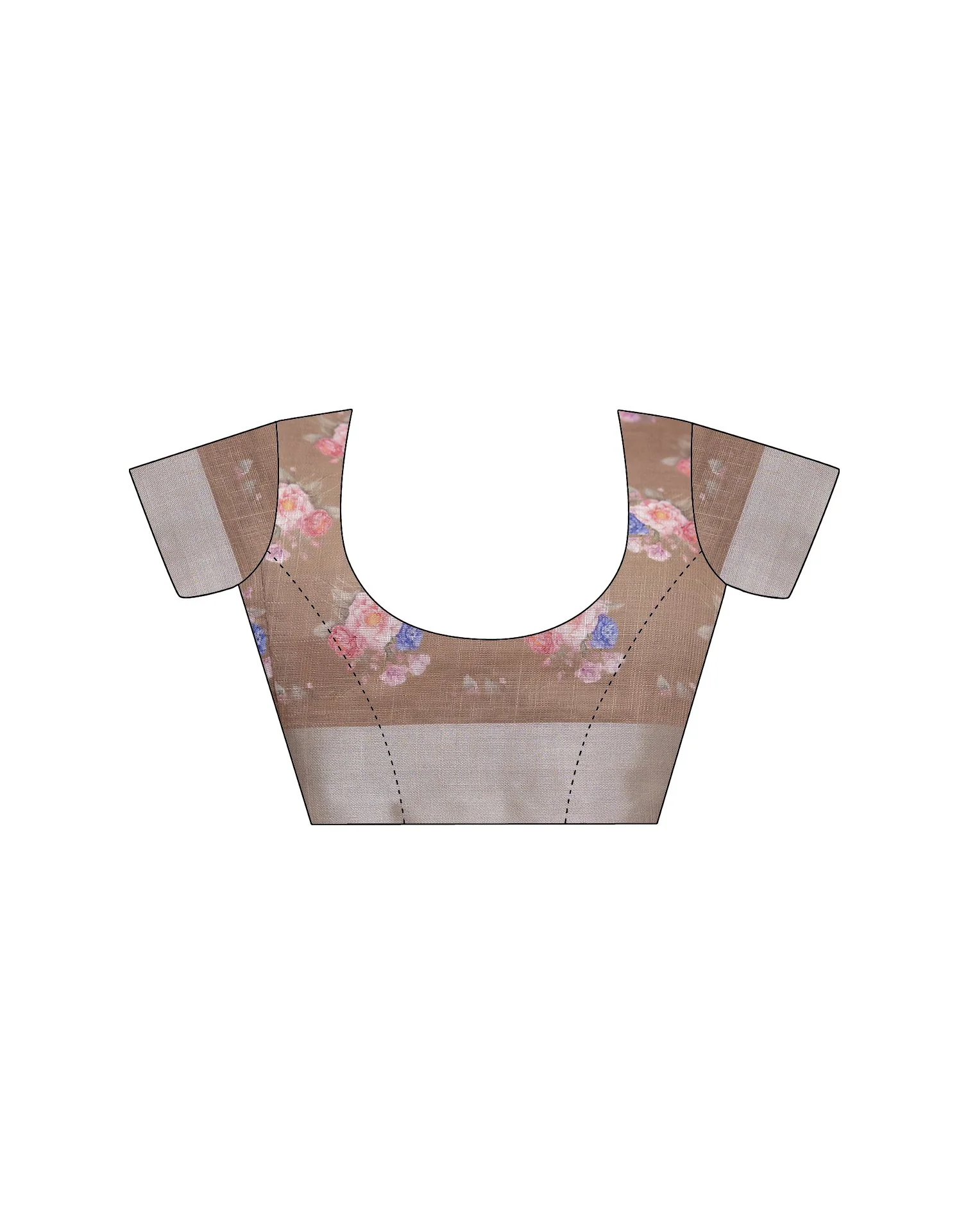 Ready To Wear Beige Linen Floral Printed Saree - Image 10