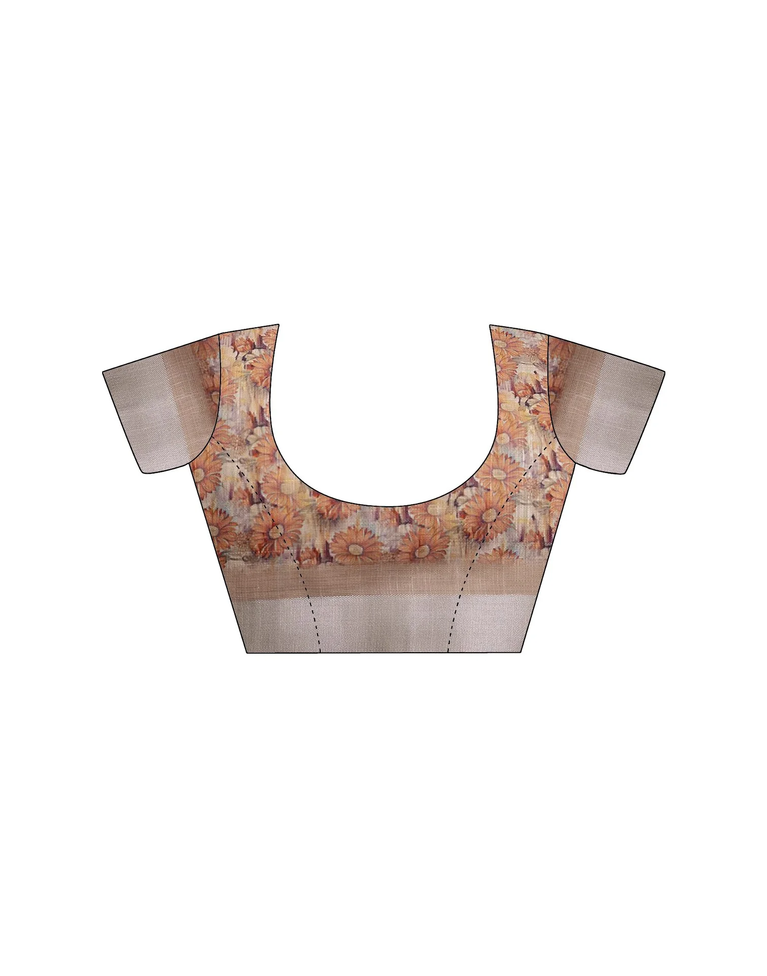 Ready To Wear Beige Linen Floral Printed Saree - Image 11