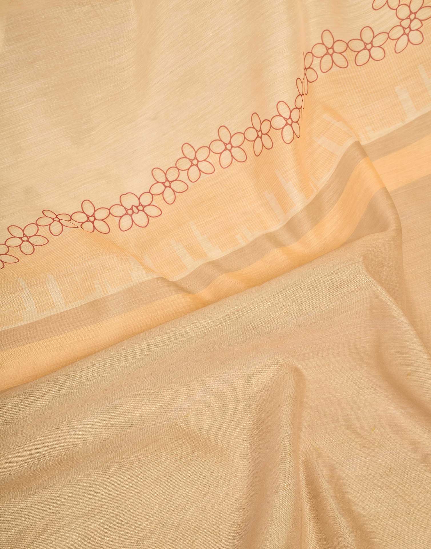 Ready To Wear Beige Linen Printed Saree - Image 10