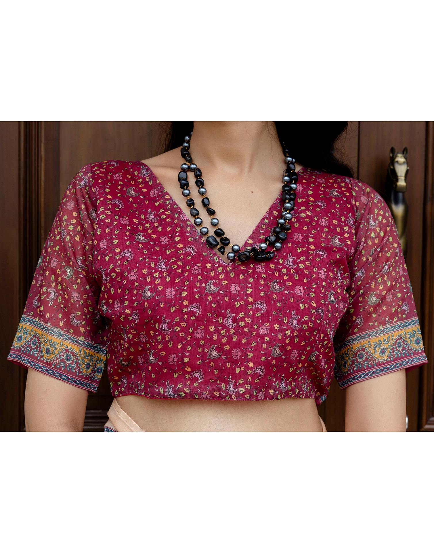 Ready To Wear Beige Linen Printed Saree - Image 13