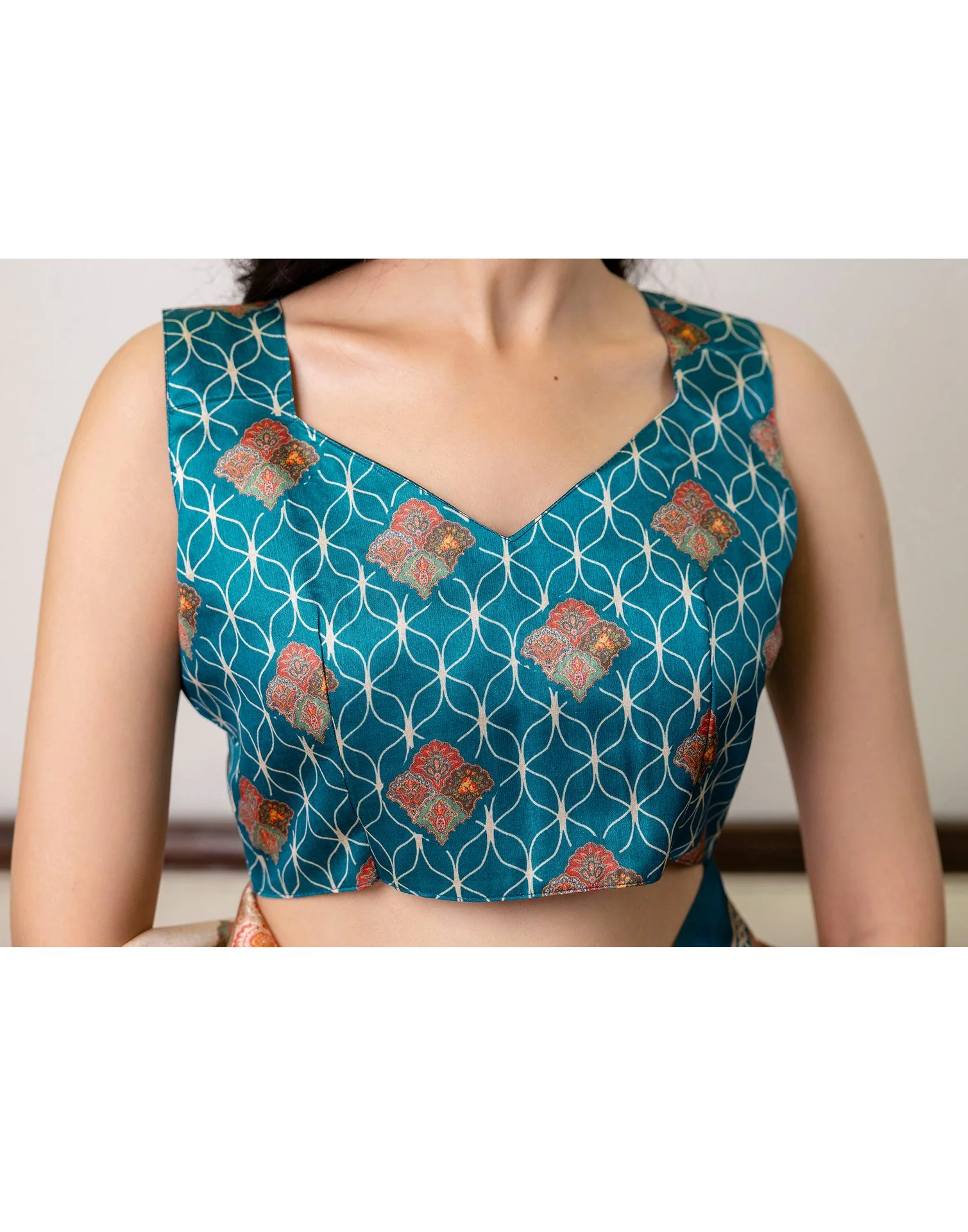 Ready To Wear Beige Silk Printed Saree - Image 13