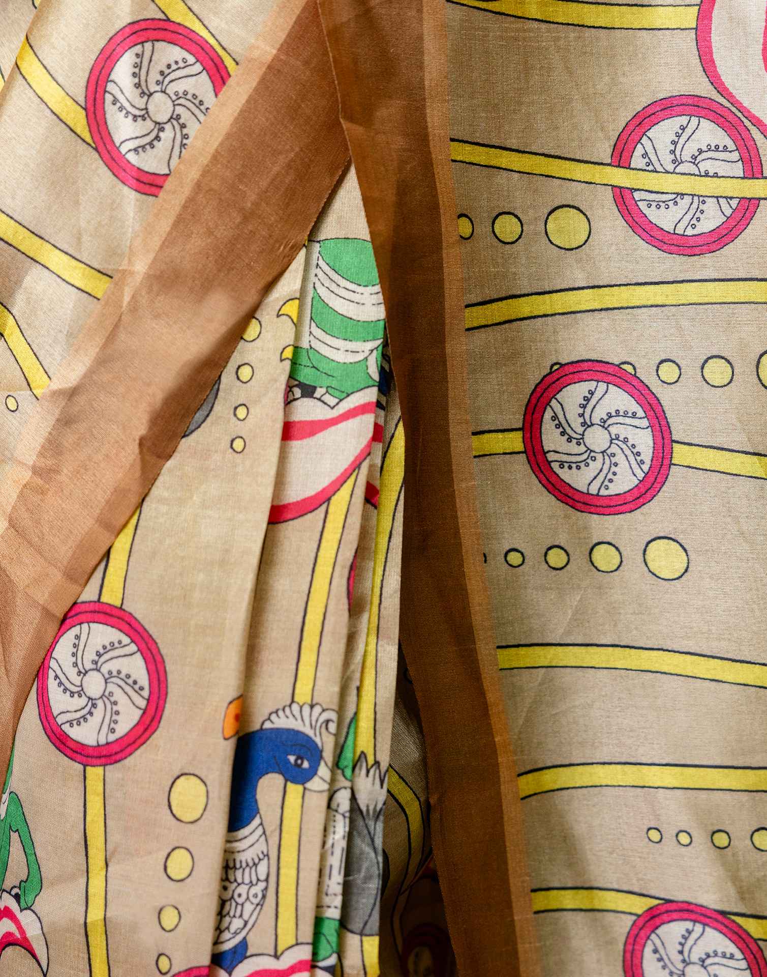 Ready To Wear Beige Silk Printed Saree - Image 11