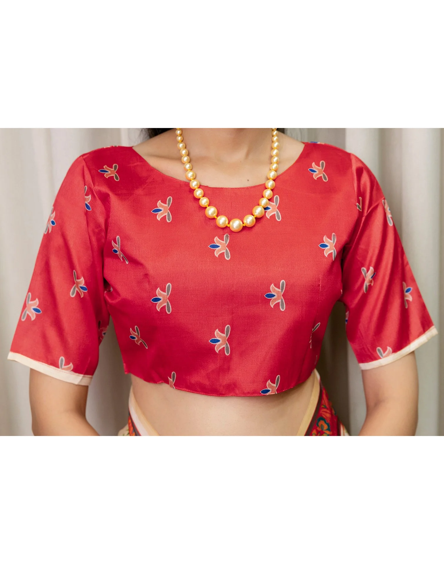 Ready To Wear Beige Silk Printed Saree - Image 12