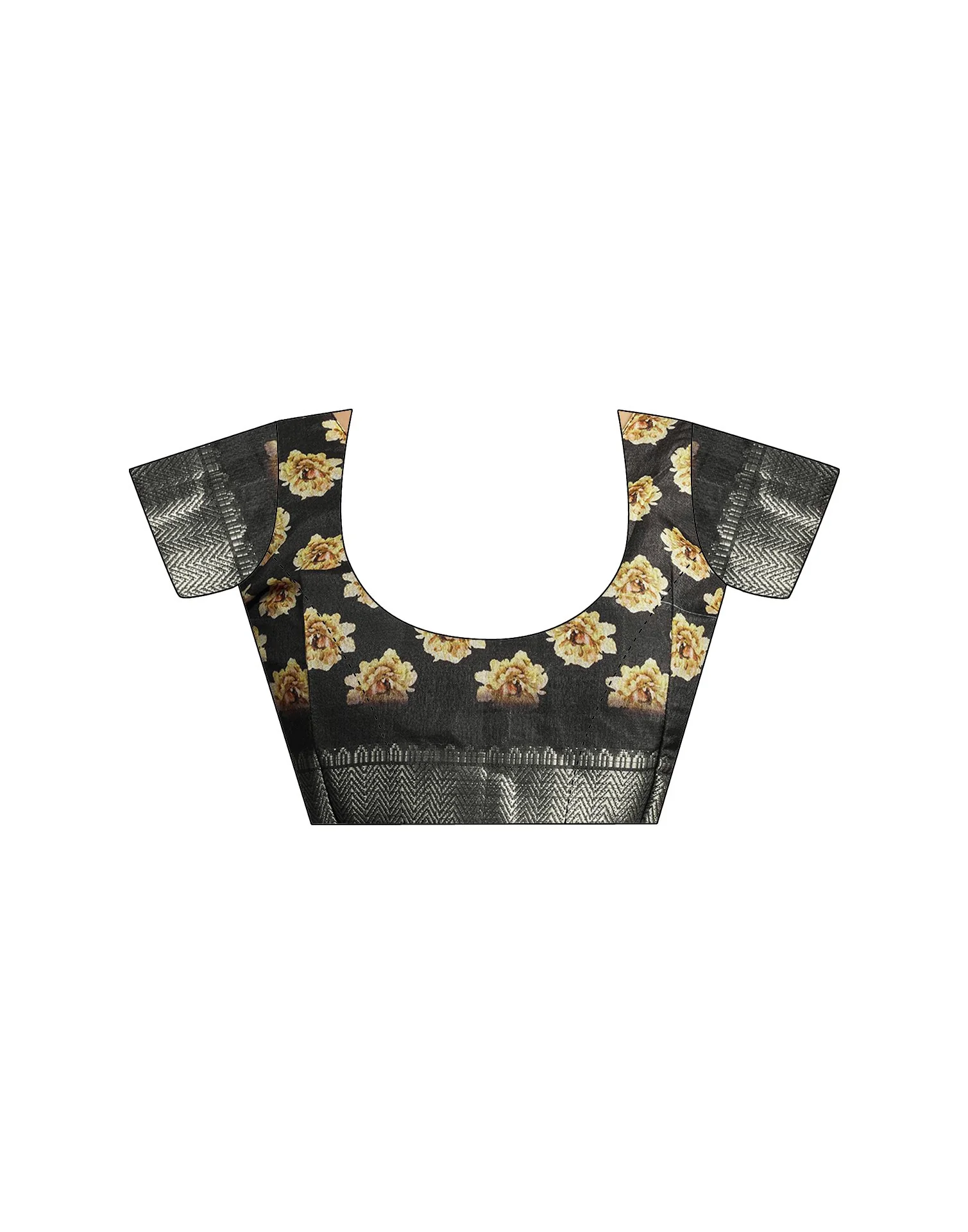 Ready To Wear Black Dola Silk Printed Saree - Image 12