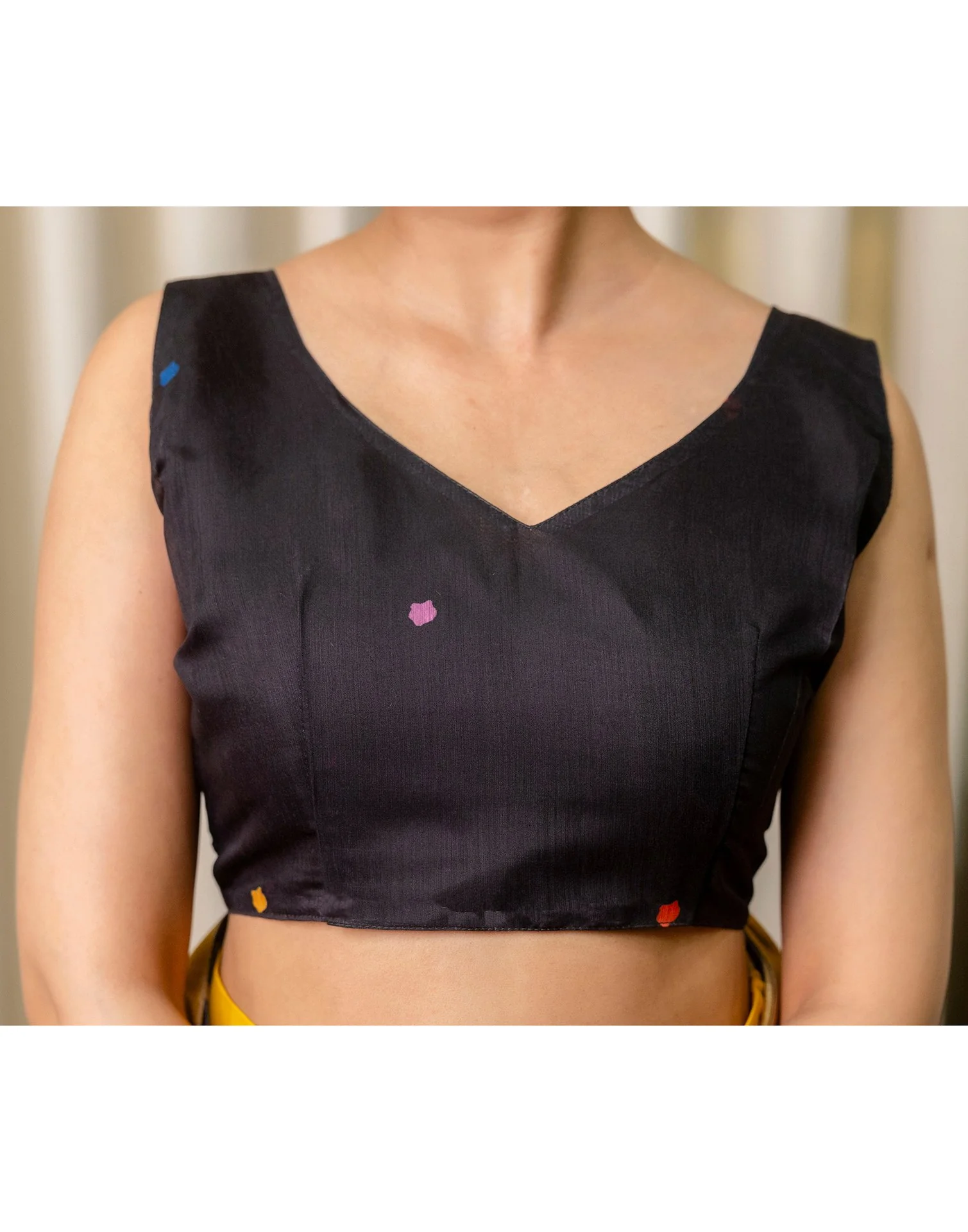 Ready To Wear Black Linen Printed Saree - Image 12