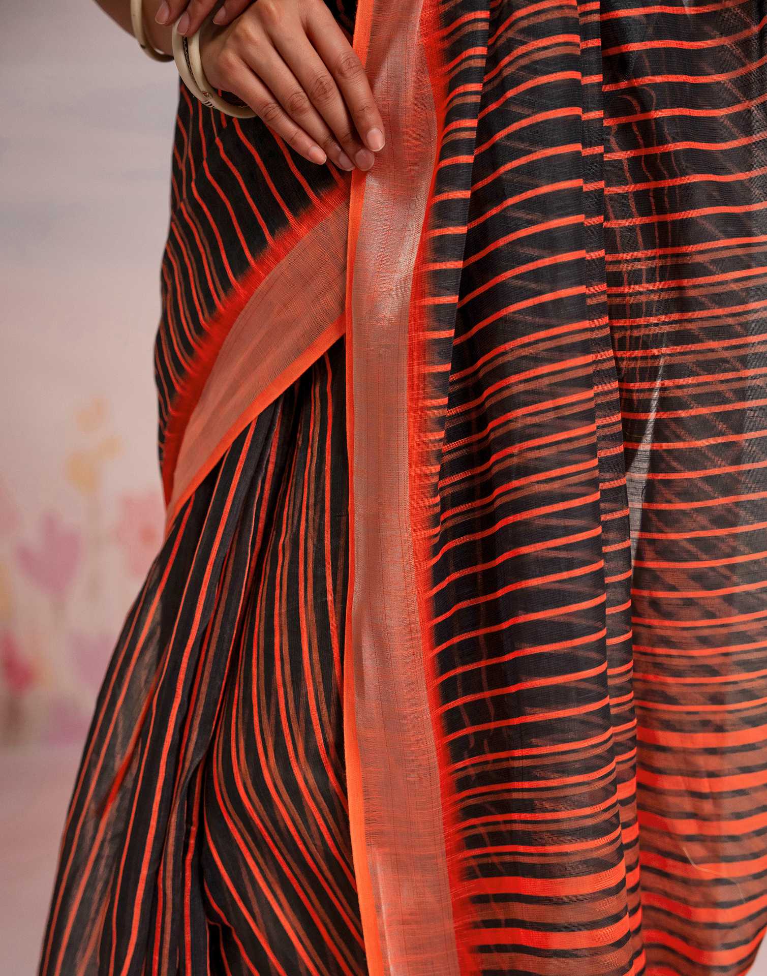 Ready To Wear Black Silk Printed Saree - Image 11