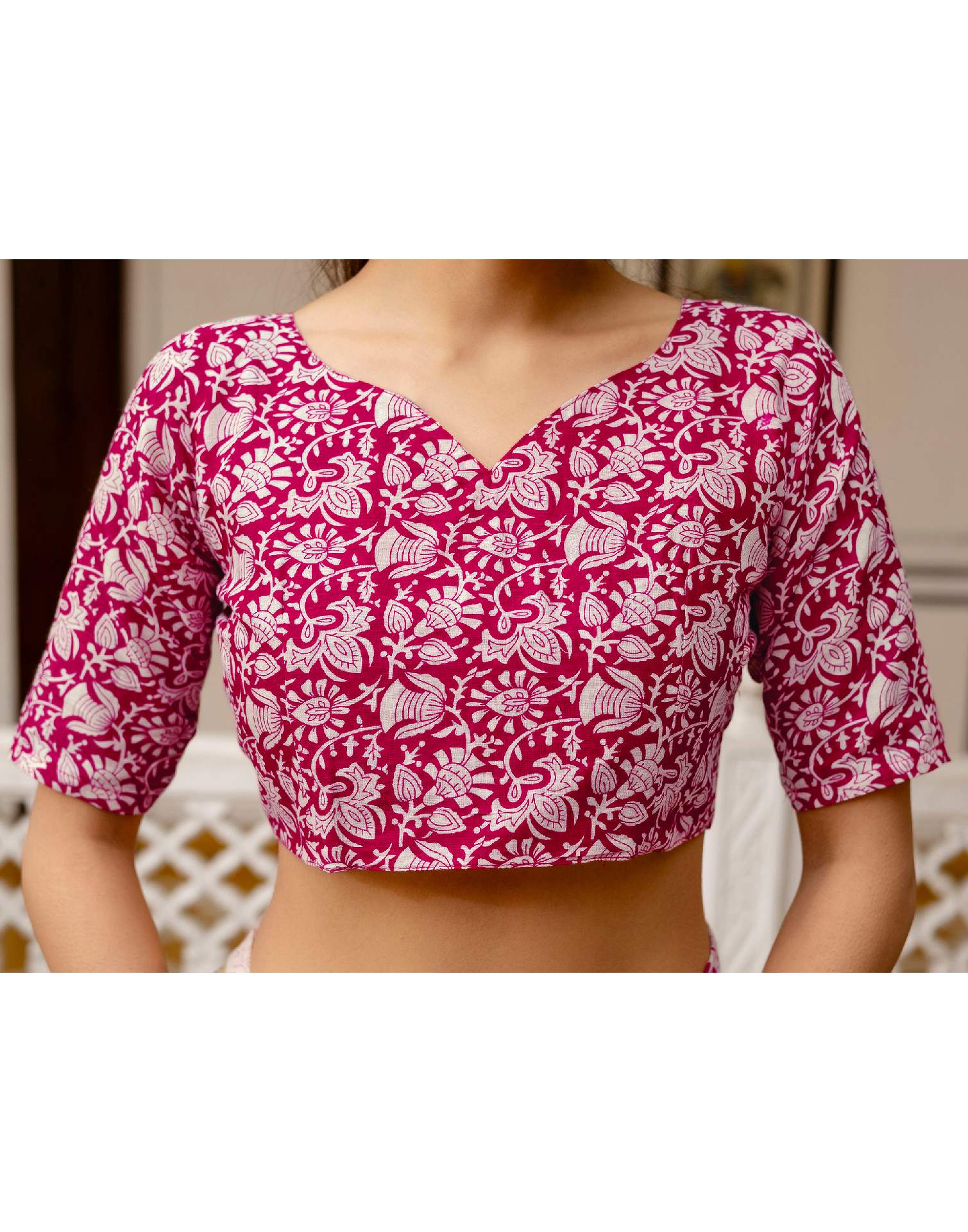 Ready To Wear Blue Cotton Printed Saree - Image 14