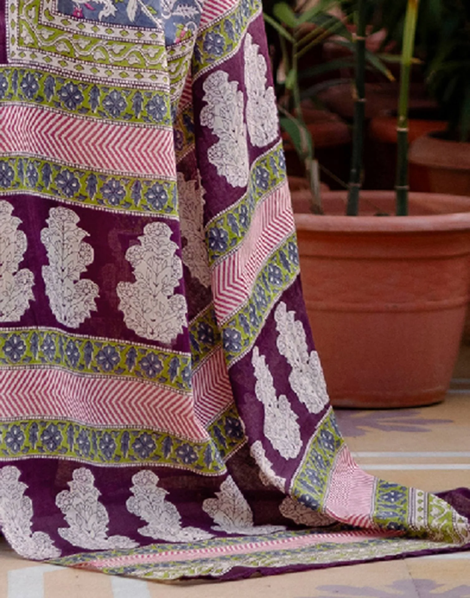 Ready To Wear Blue Cotton Printed Saree - Image 11