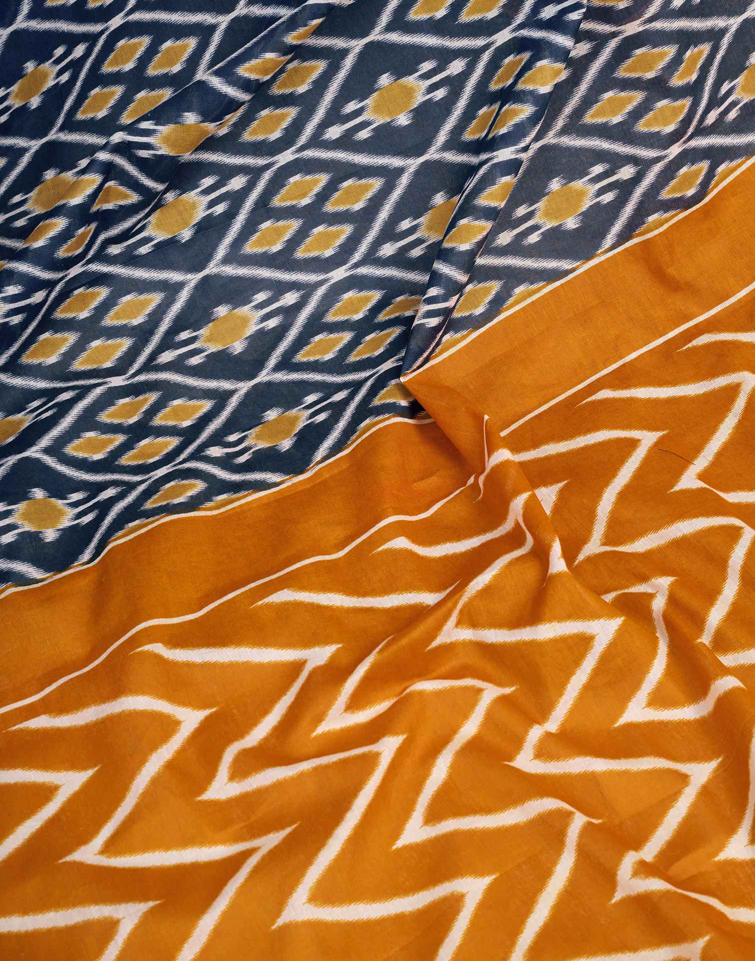 Ready To Wear Blue Cotton Printed Saree - Image 10
