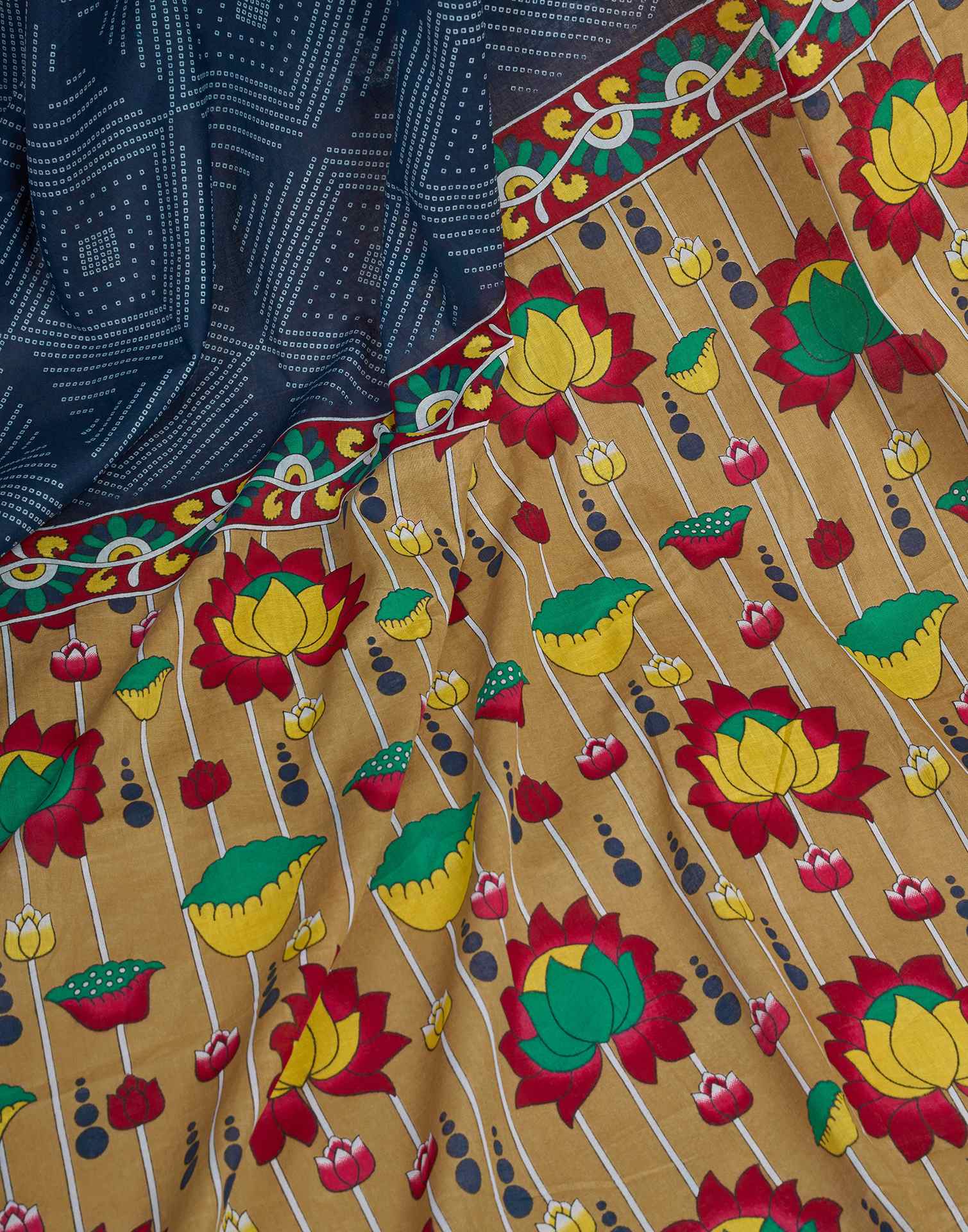 Ready To Wear Blue Cotton Printed Saree With Pocket - Image 10