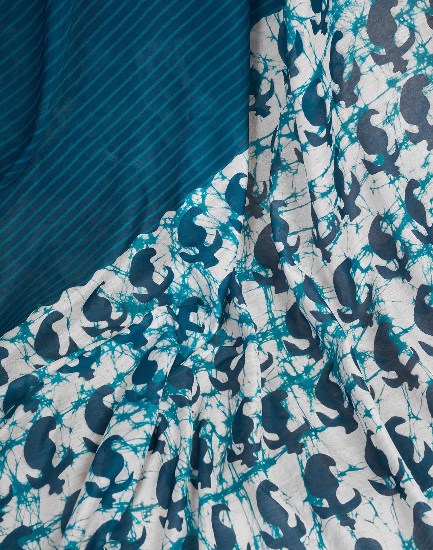 Ready To Wear Blue Linen Printed Saree - Image 11