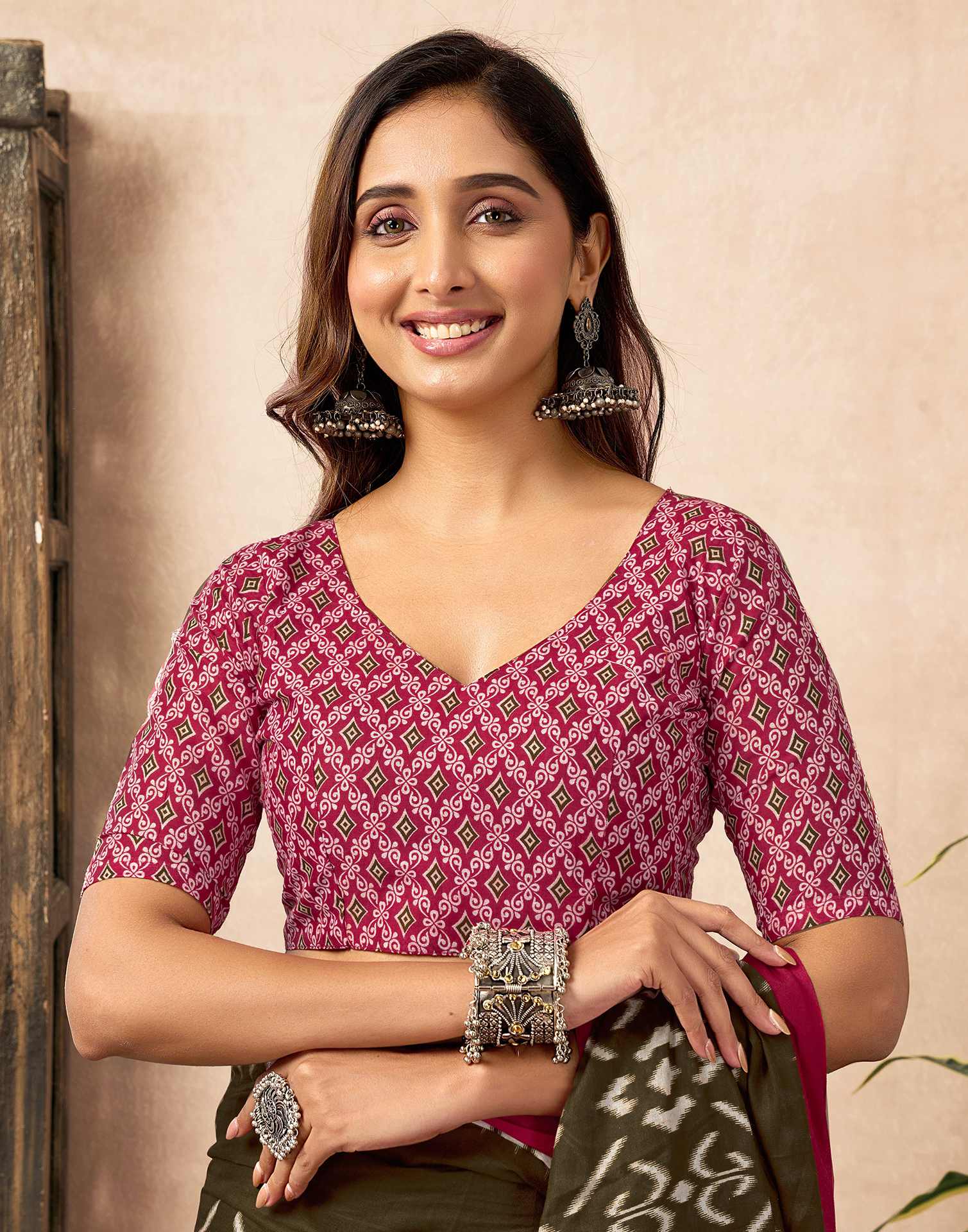 Ready To Wear Brown Cotton Printed Saree With Pocket - Image 14