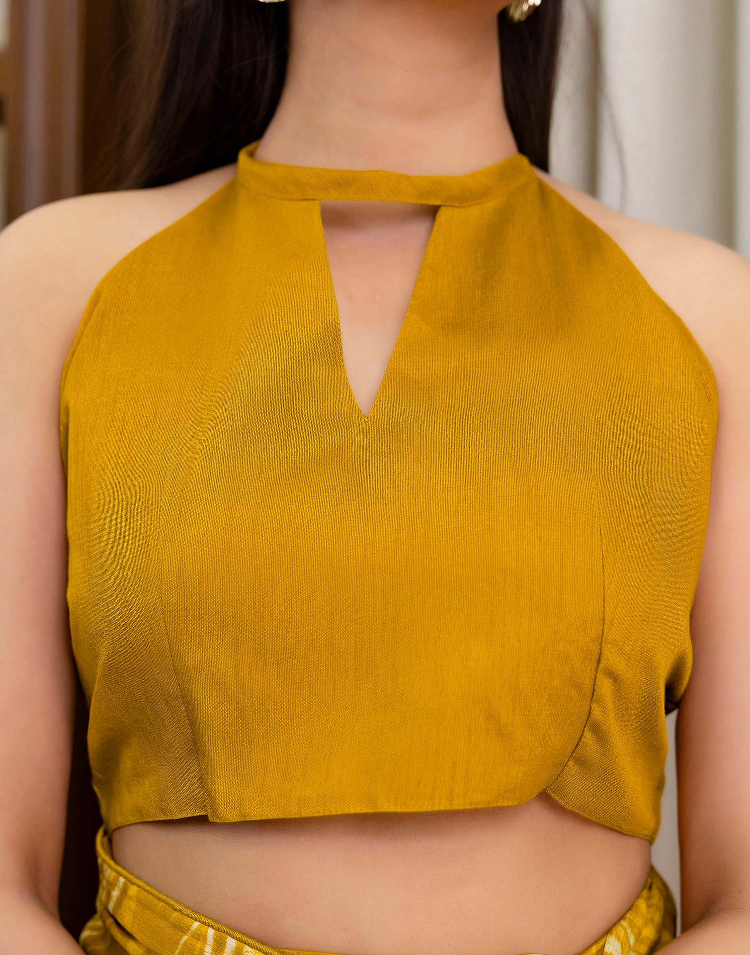 Ready To Wear Brown Yellow Chinnon Printed Saree - Image 9