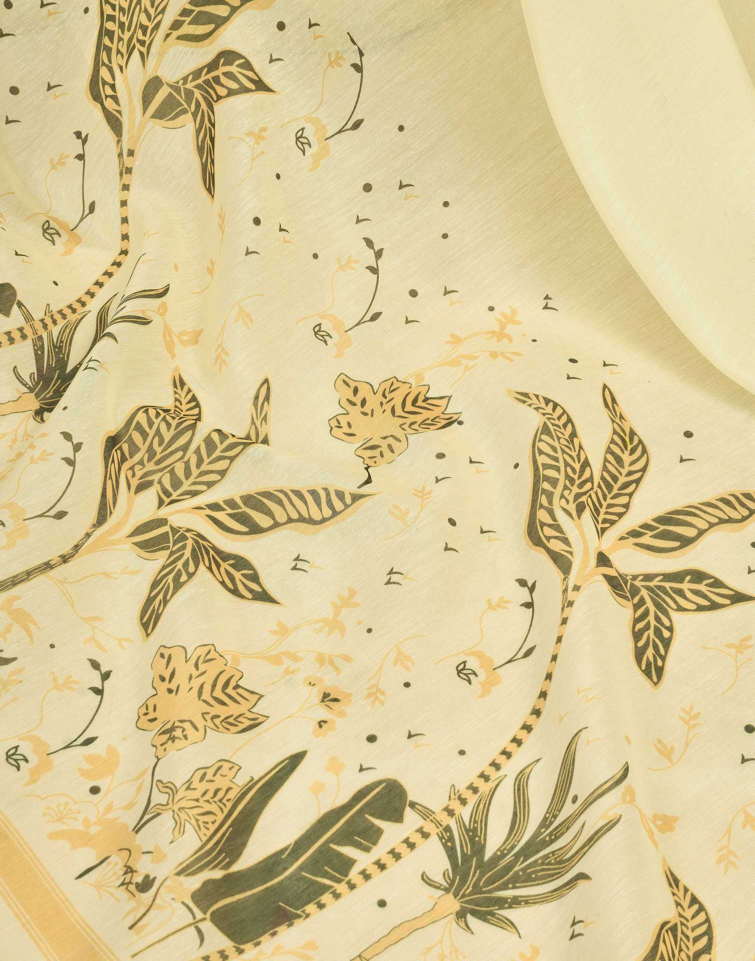 Ready To Wear Cream Chanderi Cotton Printed Saree - Image 10