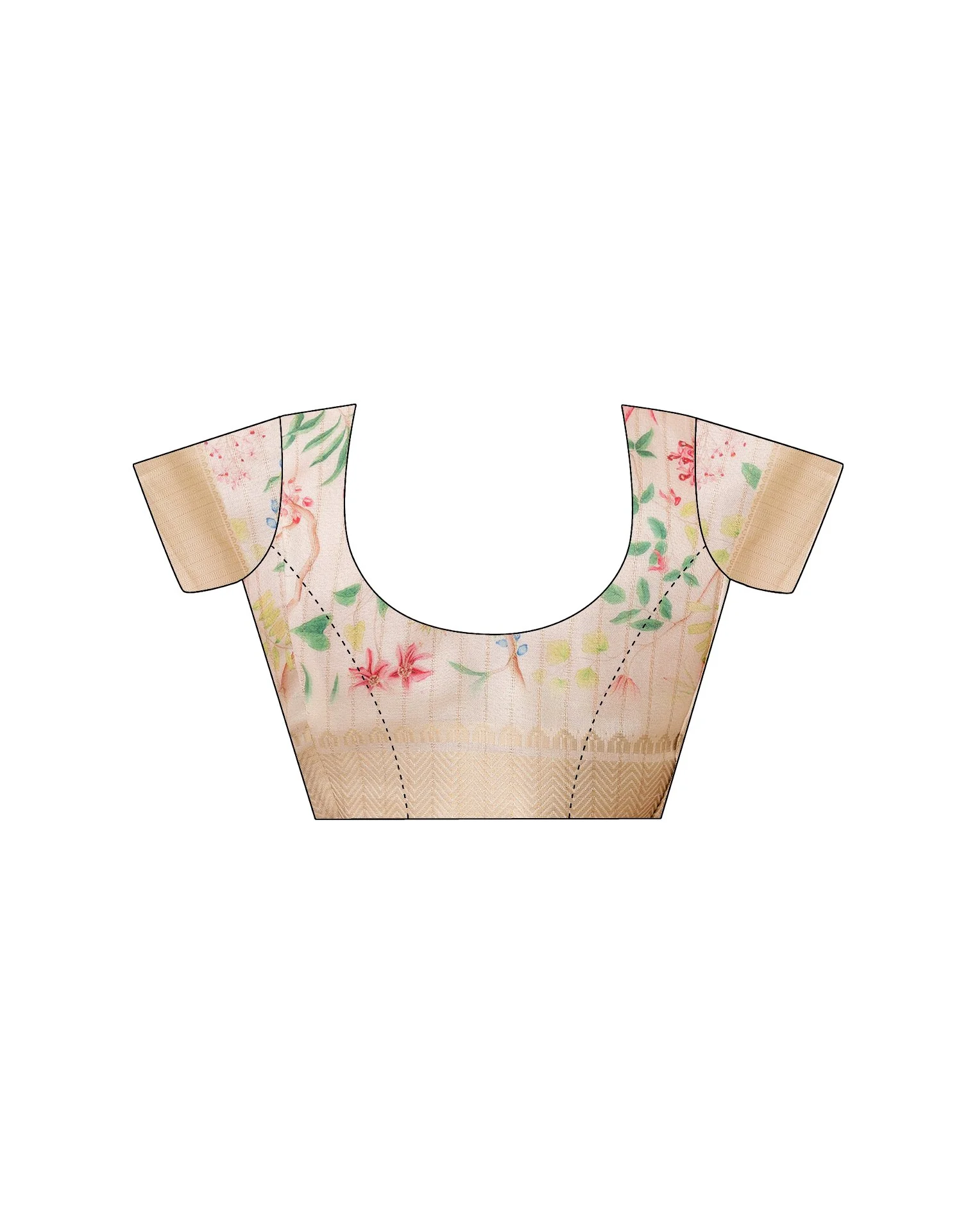 Ready To Wear Cream Dola Silk Floral Printed Saree - Image 13