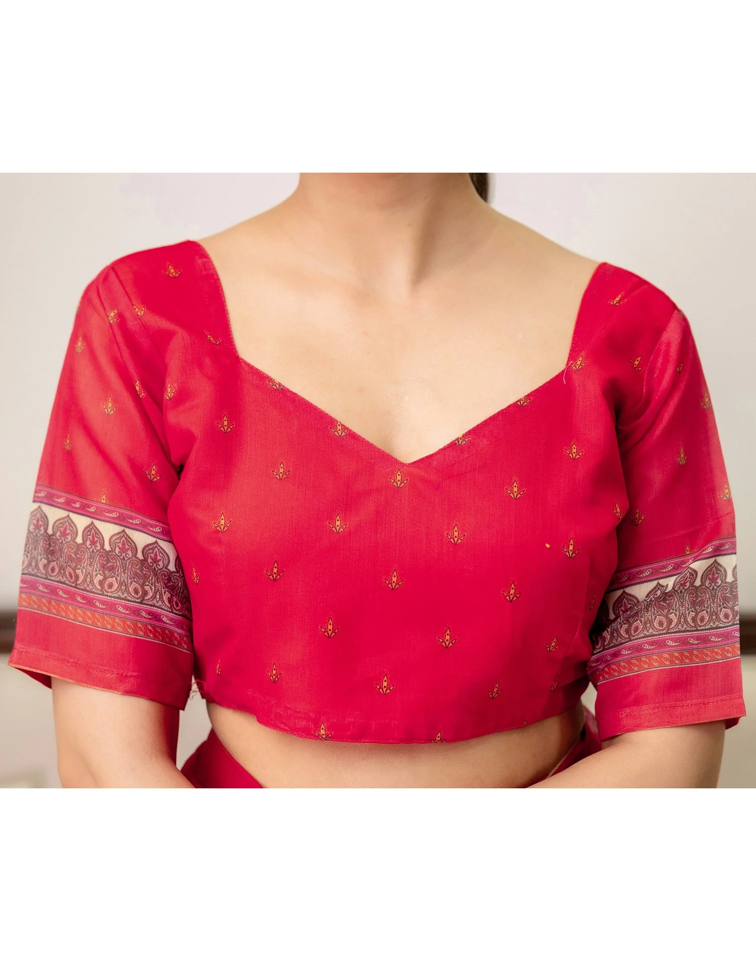 Ready To Wear Cream Linen Printed Saree - Image 12