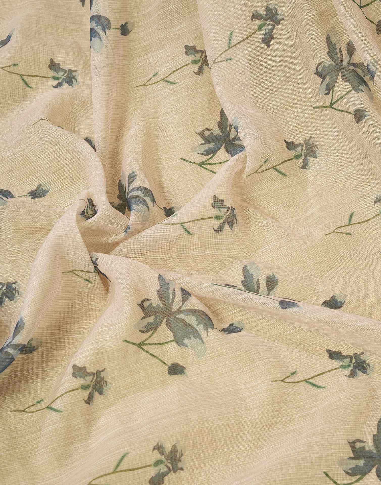 Ready to Wear Dark Beige Linen Floral Printed Saree - Image 10