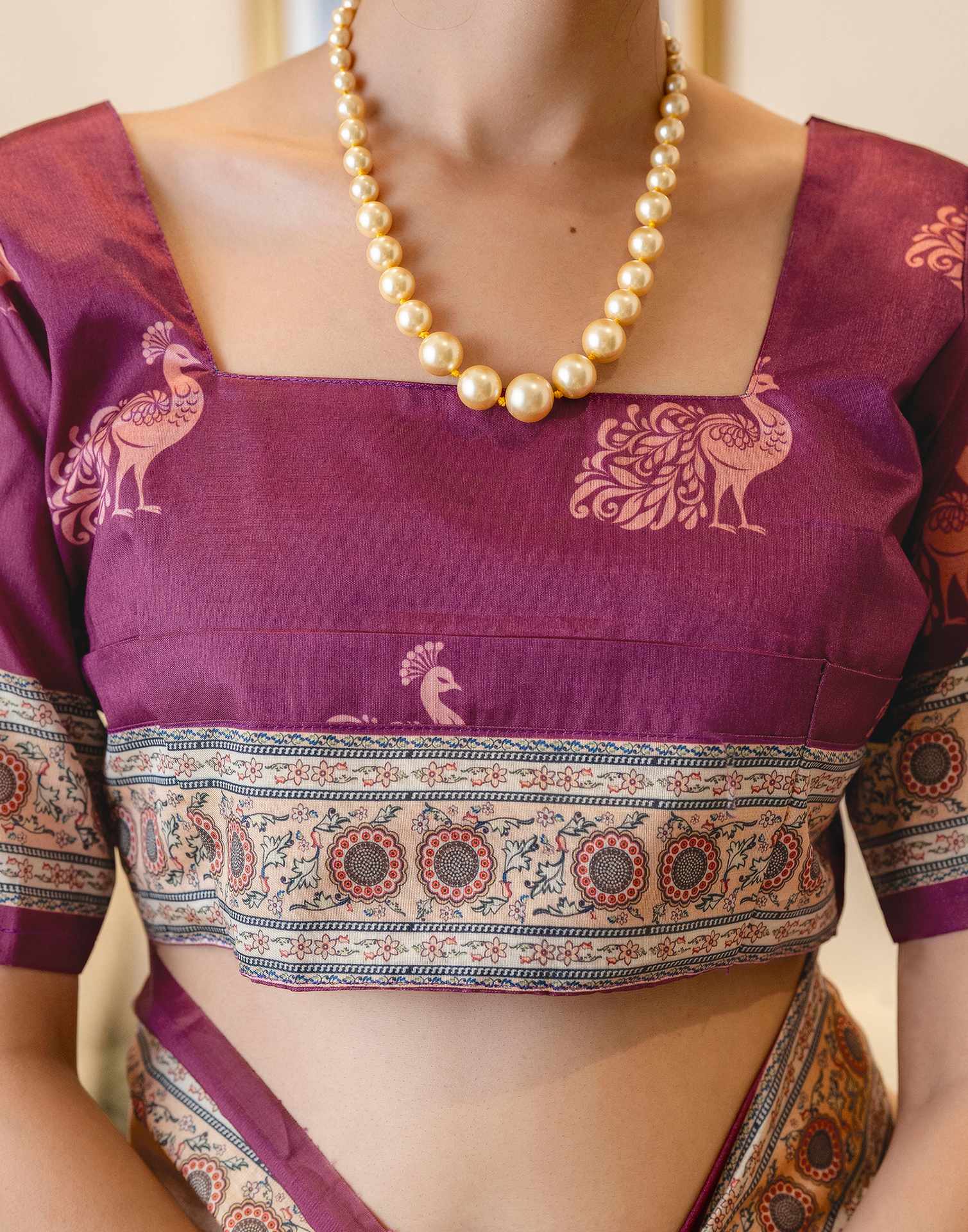 Ready To Wear Dark Beige Silk Printed Saree - Image 13