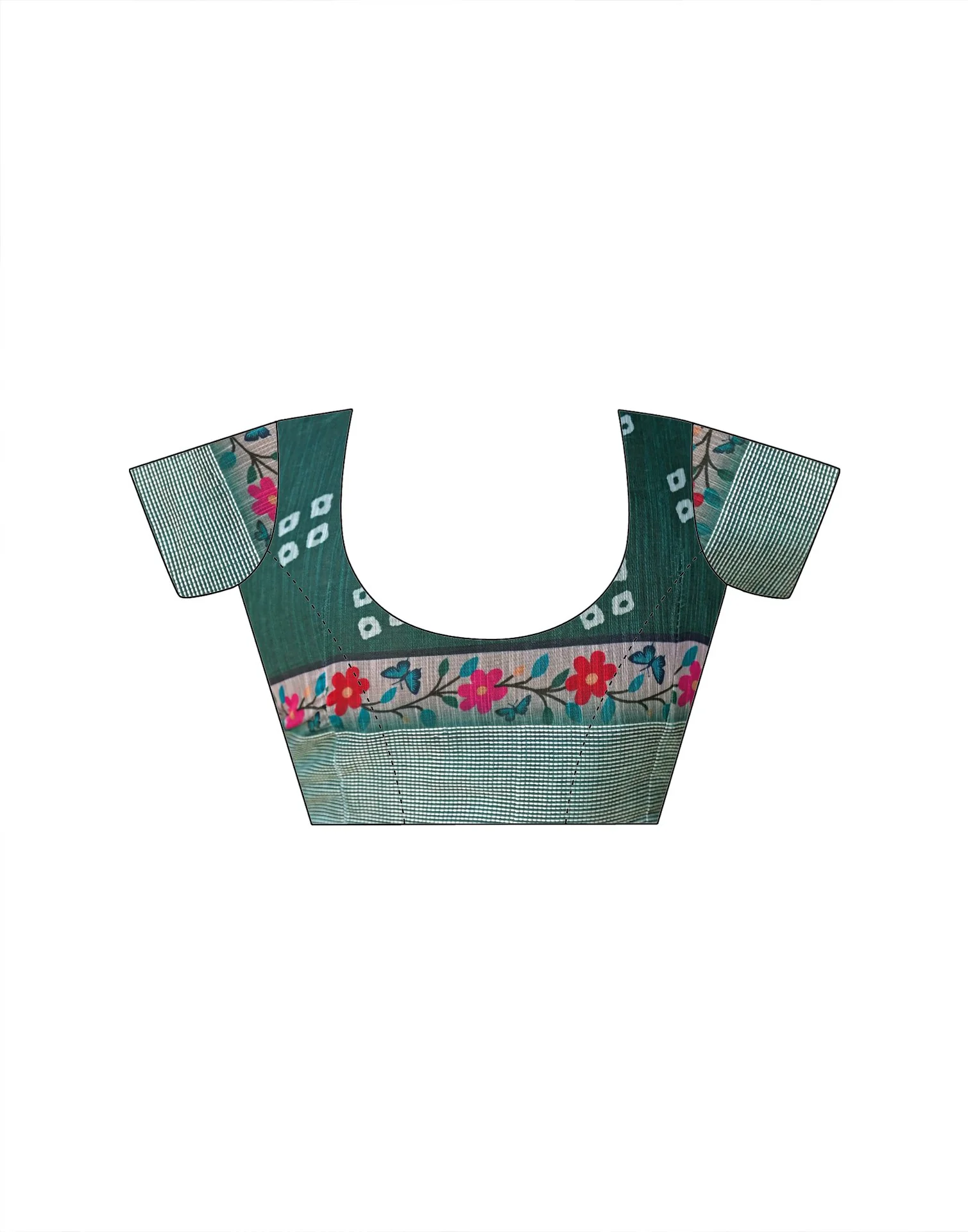 Ready To Wear Dark Green Linen Printed Embroidery Border Saree - Image 12