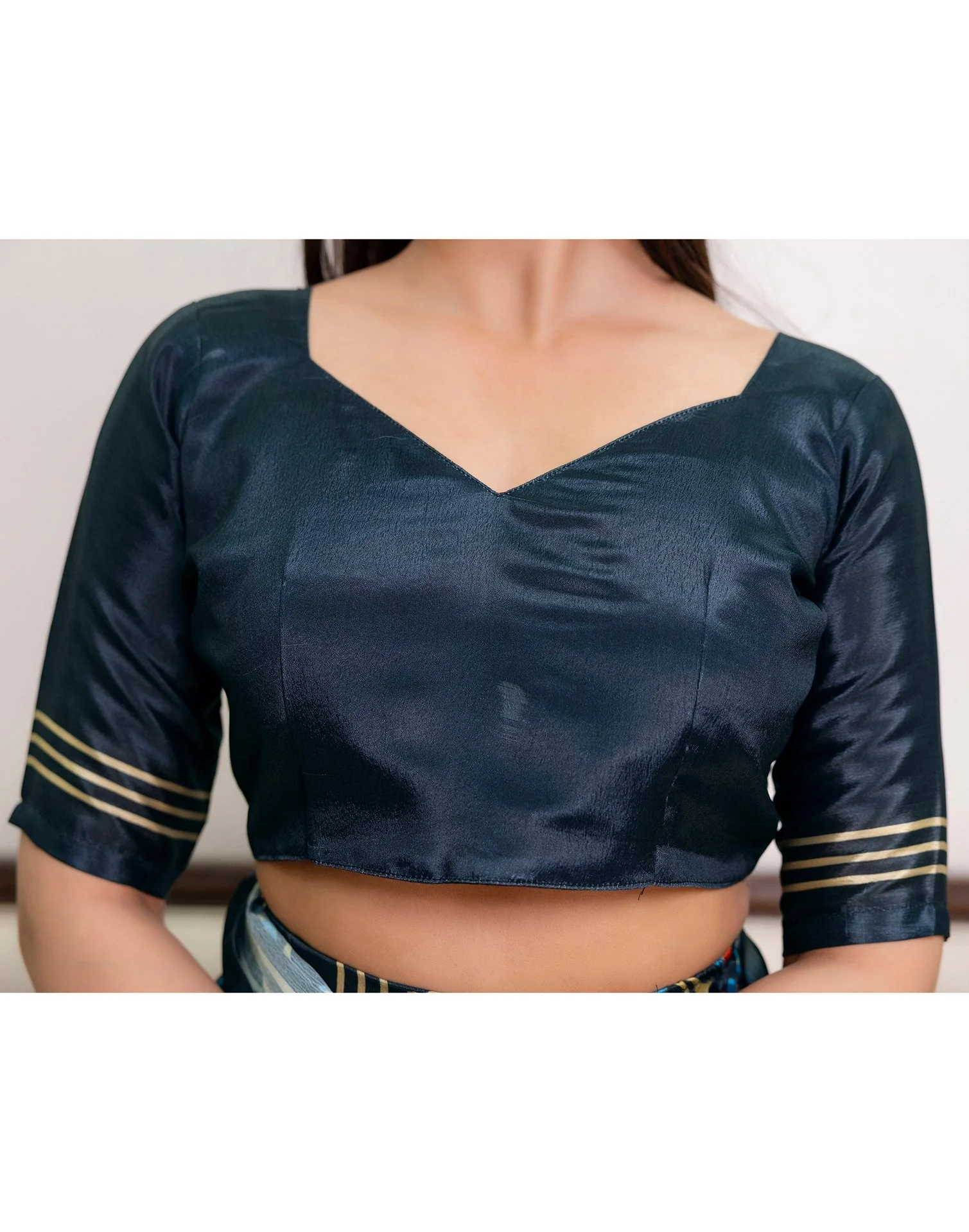 Ready To Wear Dark Grey Chinnon Printed Saree - Image 12