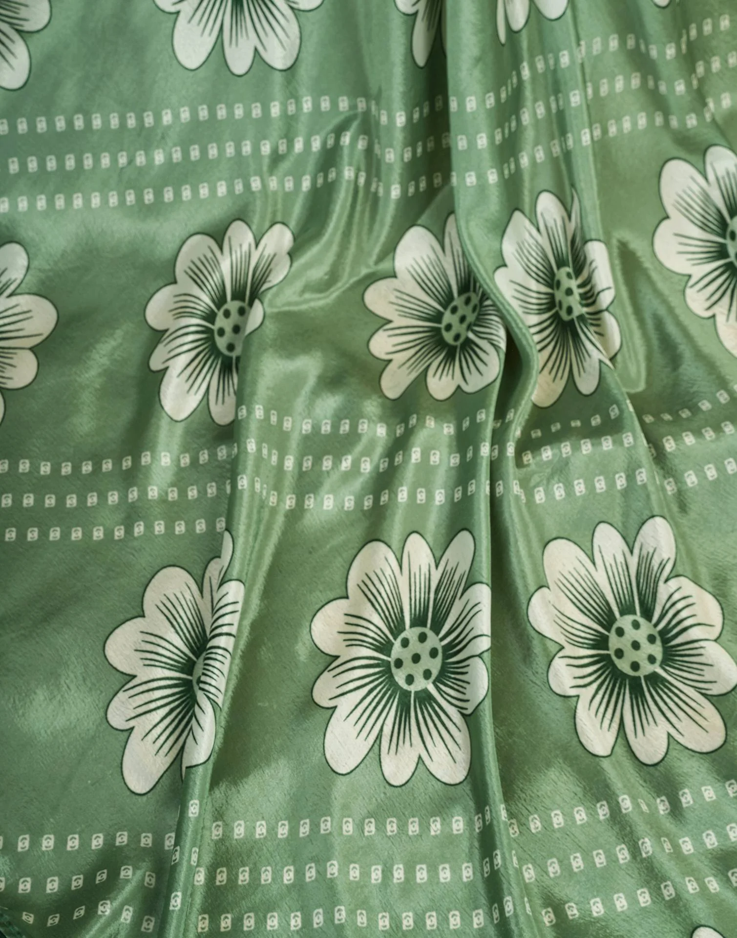 Ready To Wear Sage Green Chinnon Floral Printed Saree - Image 10