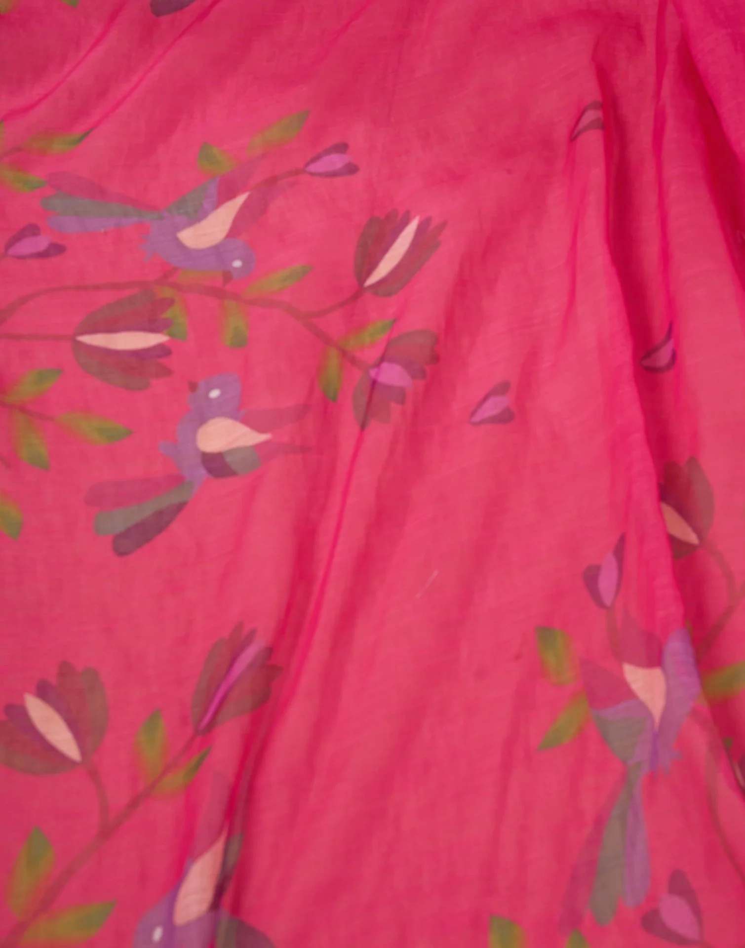 Ready to Wear Dark Pink Linen Floral Printed Saree - Image 10