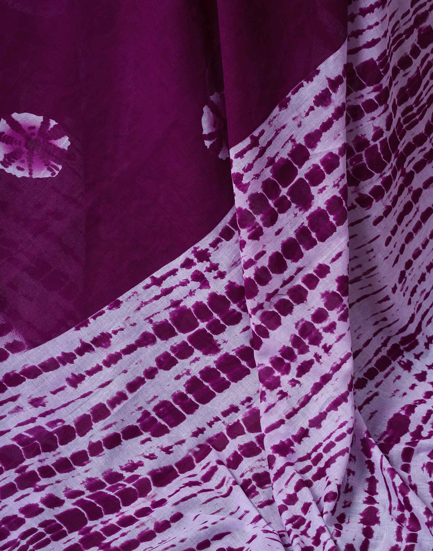 Ready To Wear Dark Purple Cotton Printed Saree With Pocket - Image 9