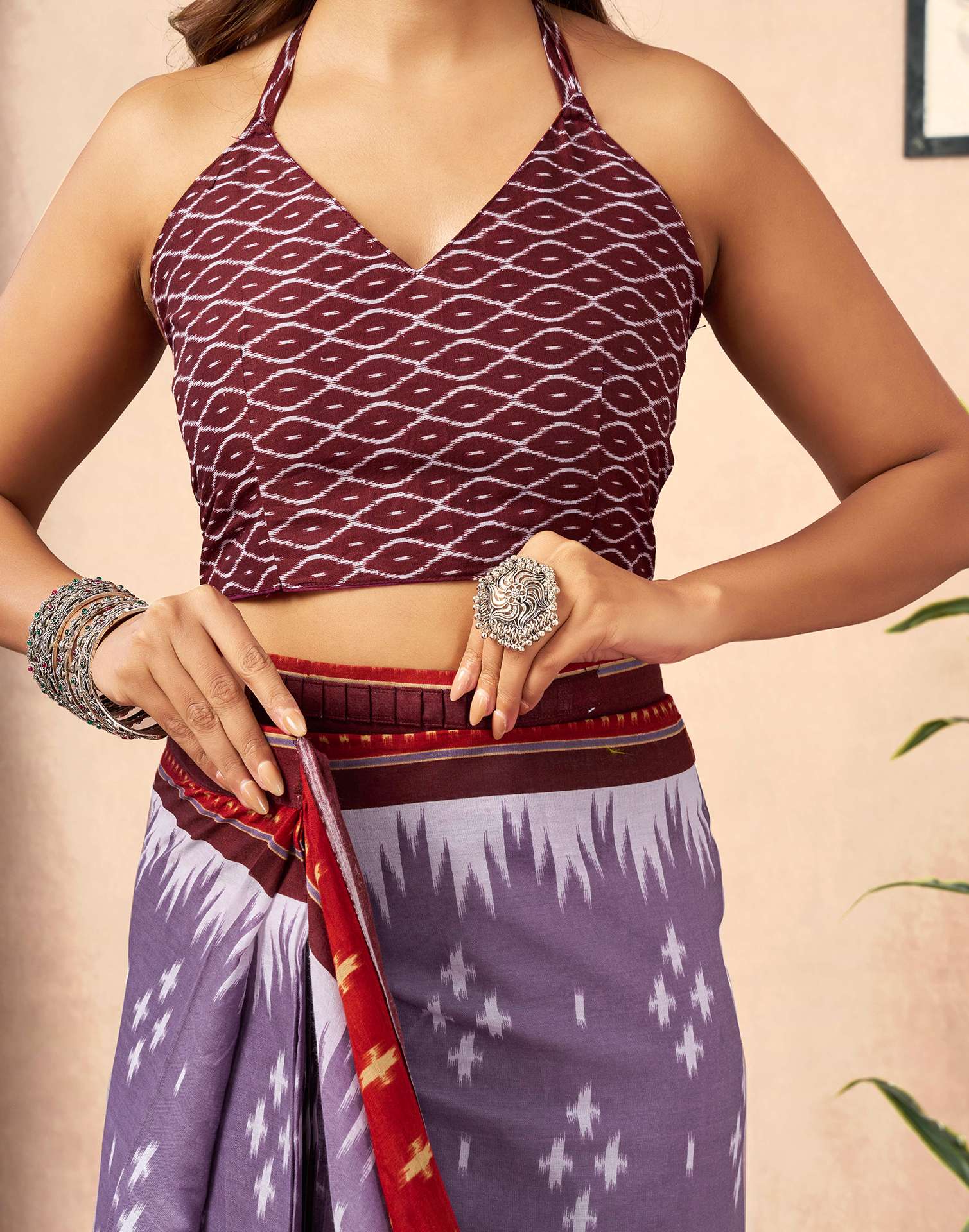 Ready To Wear Dusty Lavender Cotton Printed Saree - Image 2
