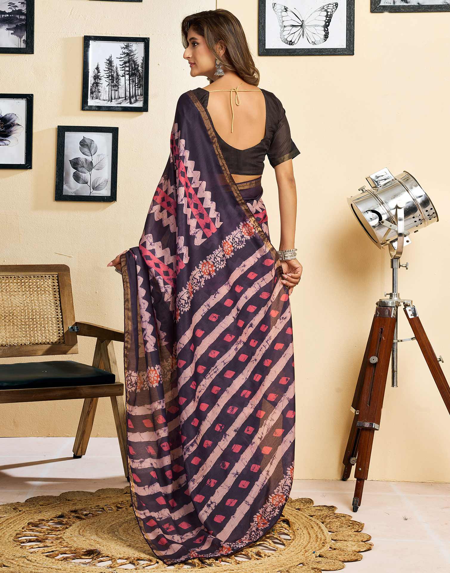 Ready To Wear Dusty Purple Linen Printed Saree - Image 8